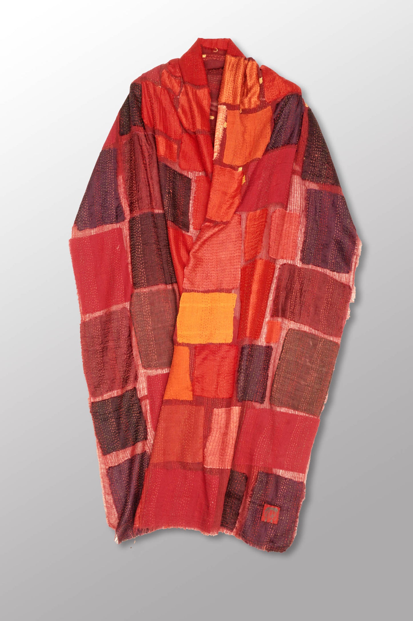 TONAL TILE PATCH KANTHA SCARF STANDARD - tt2801-red -