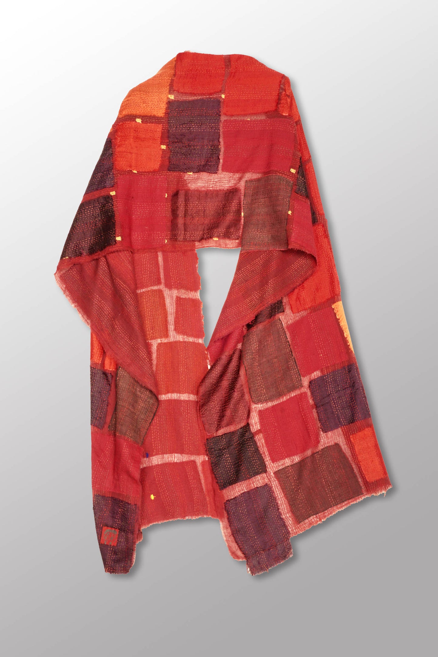 TONAL TILE PATCH KANTHA SCARF STANDARD - tt2801-red -