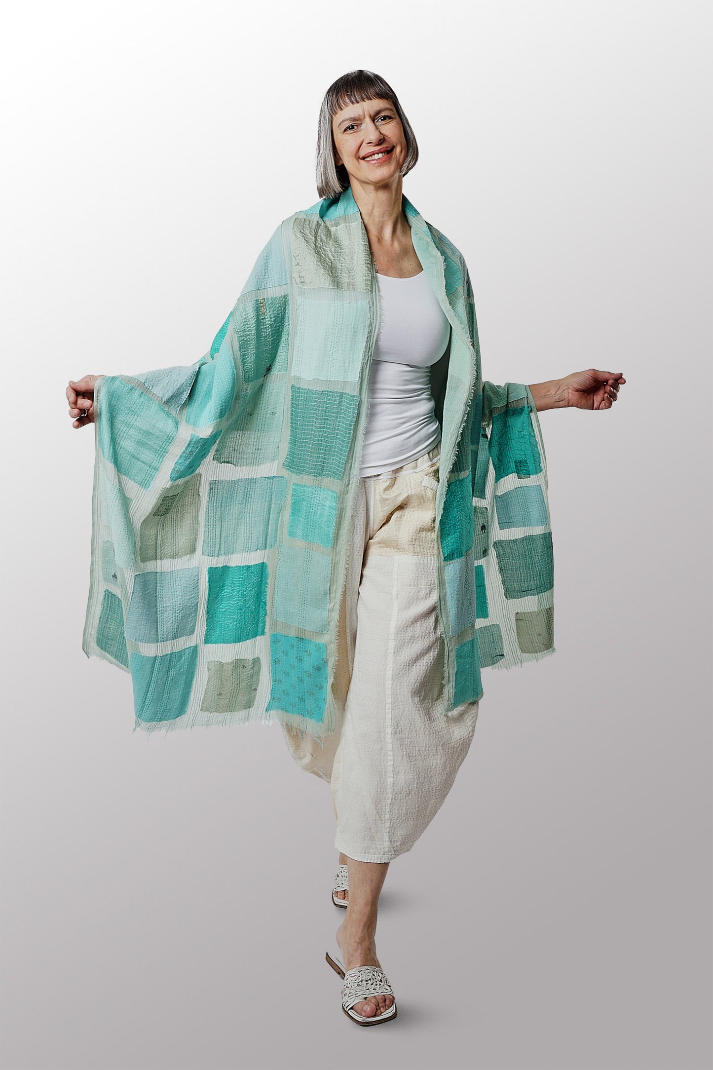 TONAL TILE PATCH KANTHA SHAWL MEDIUM - tt2802-tel -