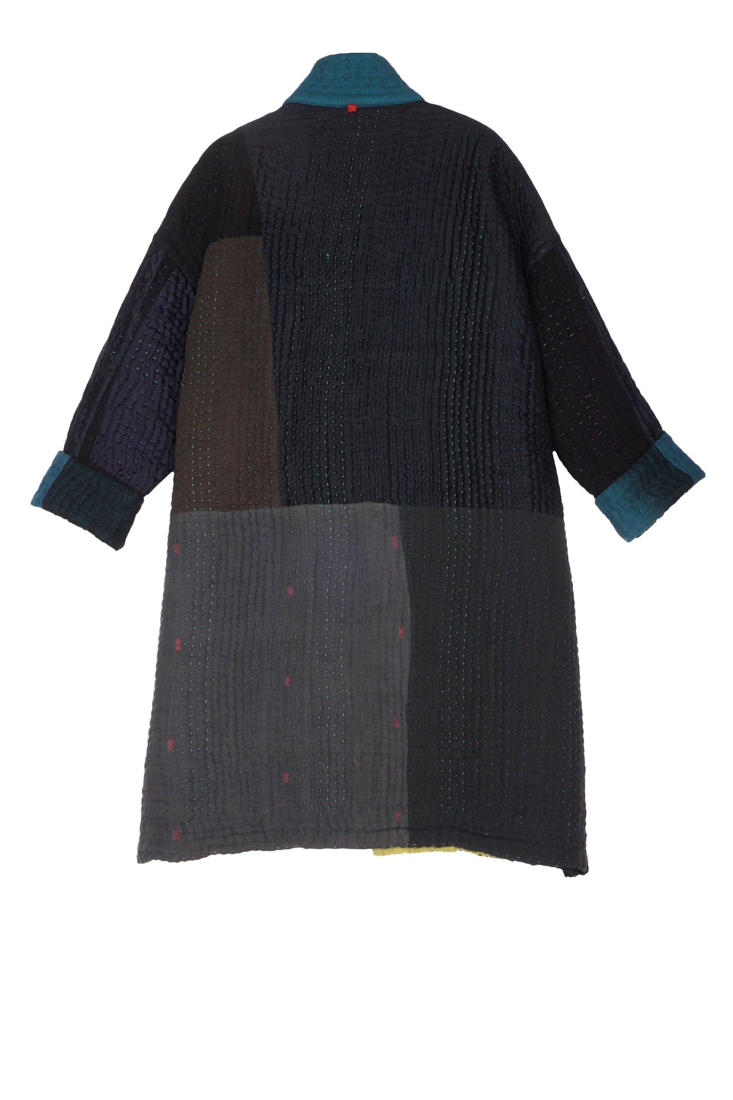 TEAL OMBRE AND PATCH KANTHA OVERSIZED MEDIUM COAT - up6331-blk -