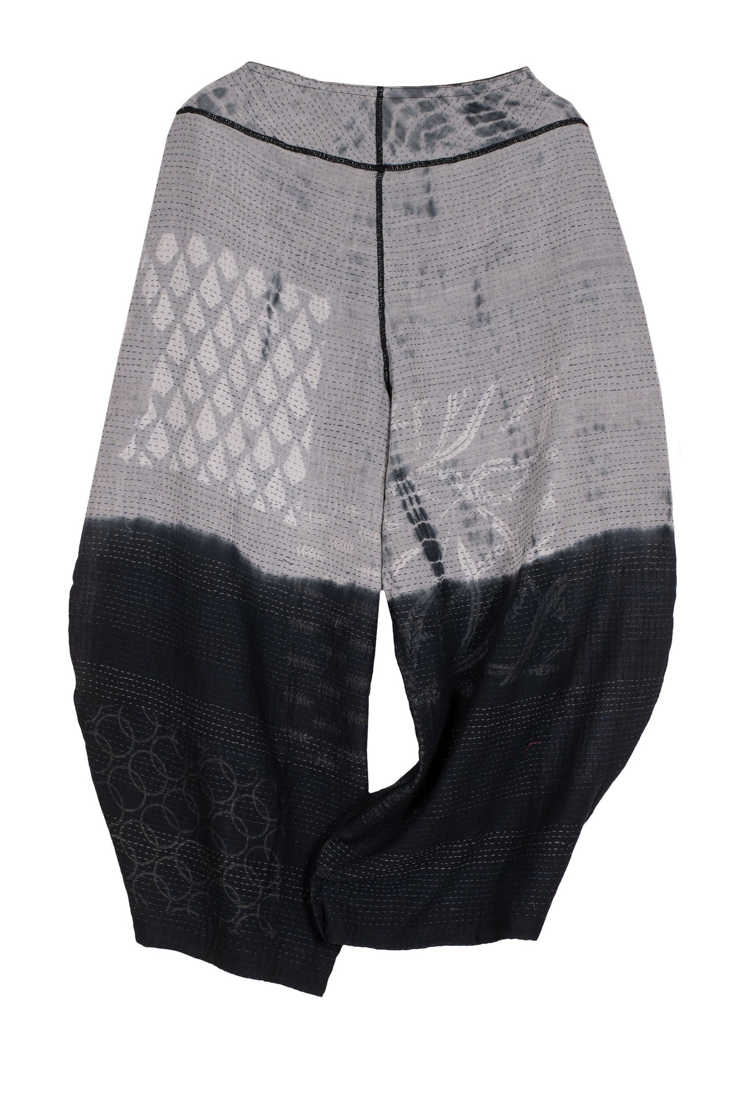 VINTAGE BOTTOM PRINT KANTHA HAREM PANTS - vb2605-blk -