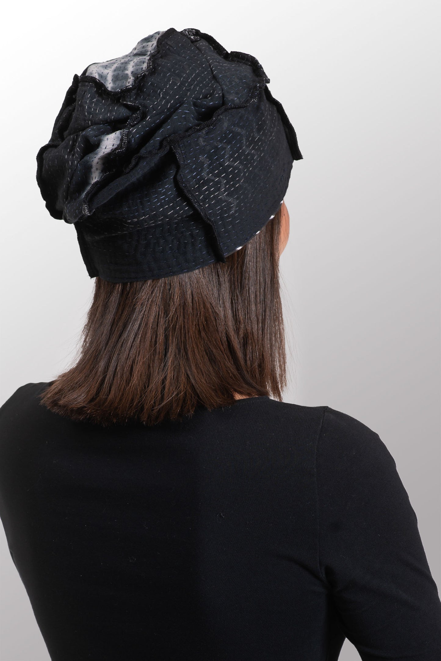 VINTAGE BOTTOM PRINT KANTHA PATCHWORK HAT - vb2880-blk -