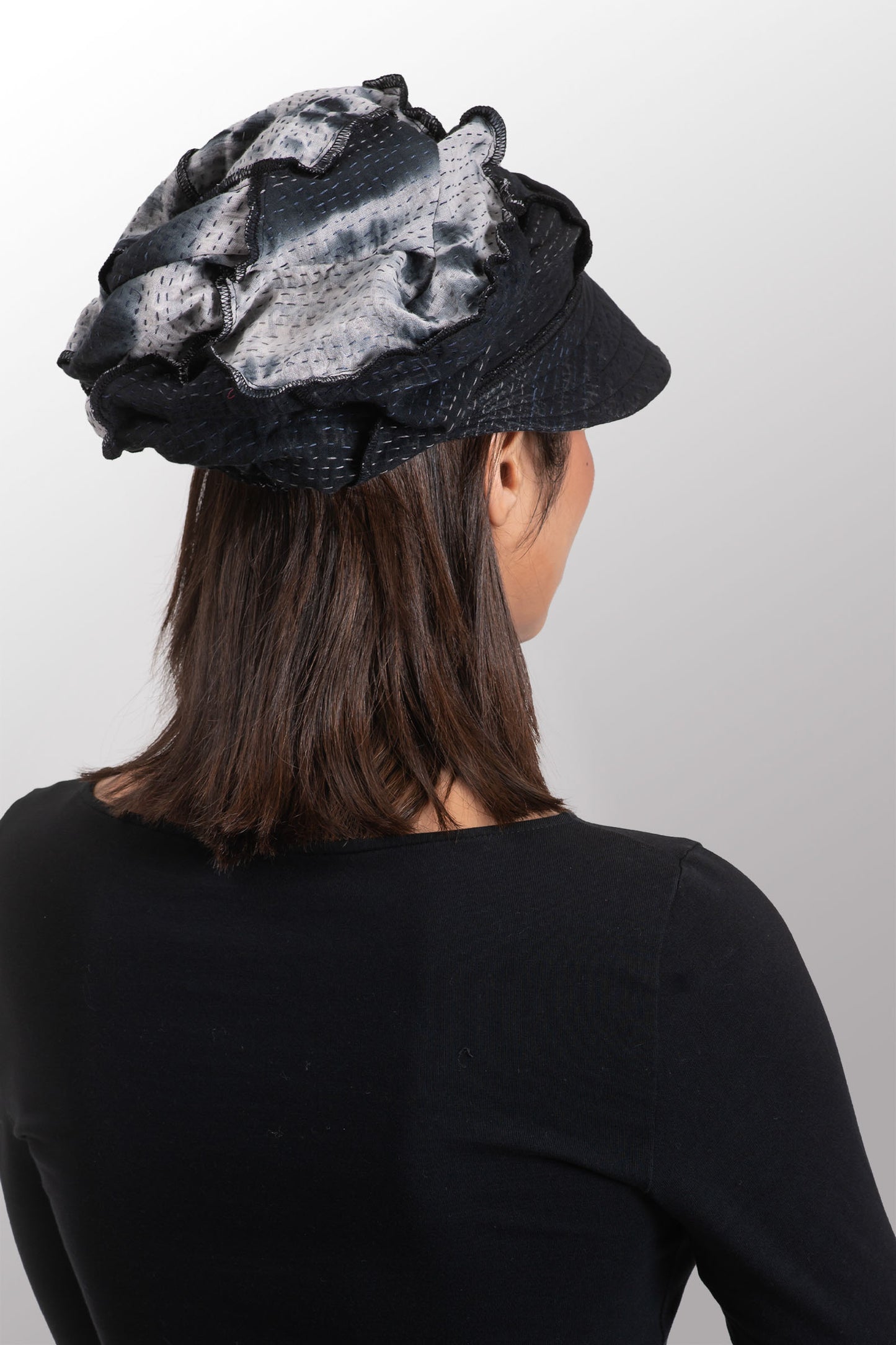 VINTAGE BOTTOM PRINT KANTHA HALF BRIM HAT - vb2881-blk -