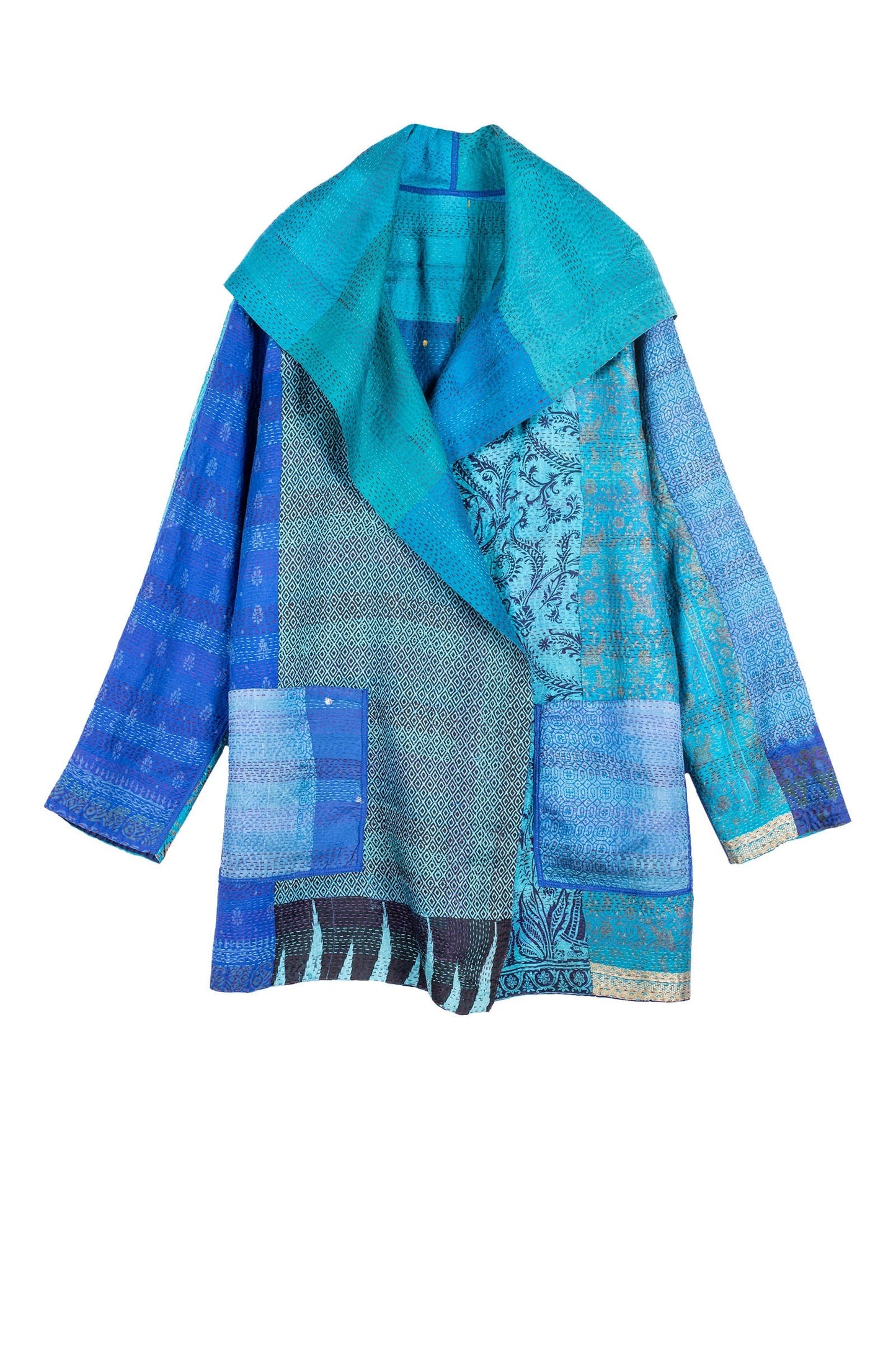 VINTAGE SILK PATCH KANTHA POCKET JKT - vp2002-blu -