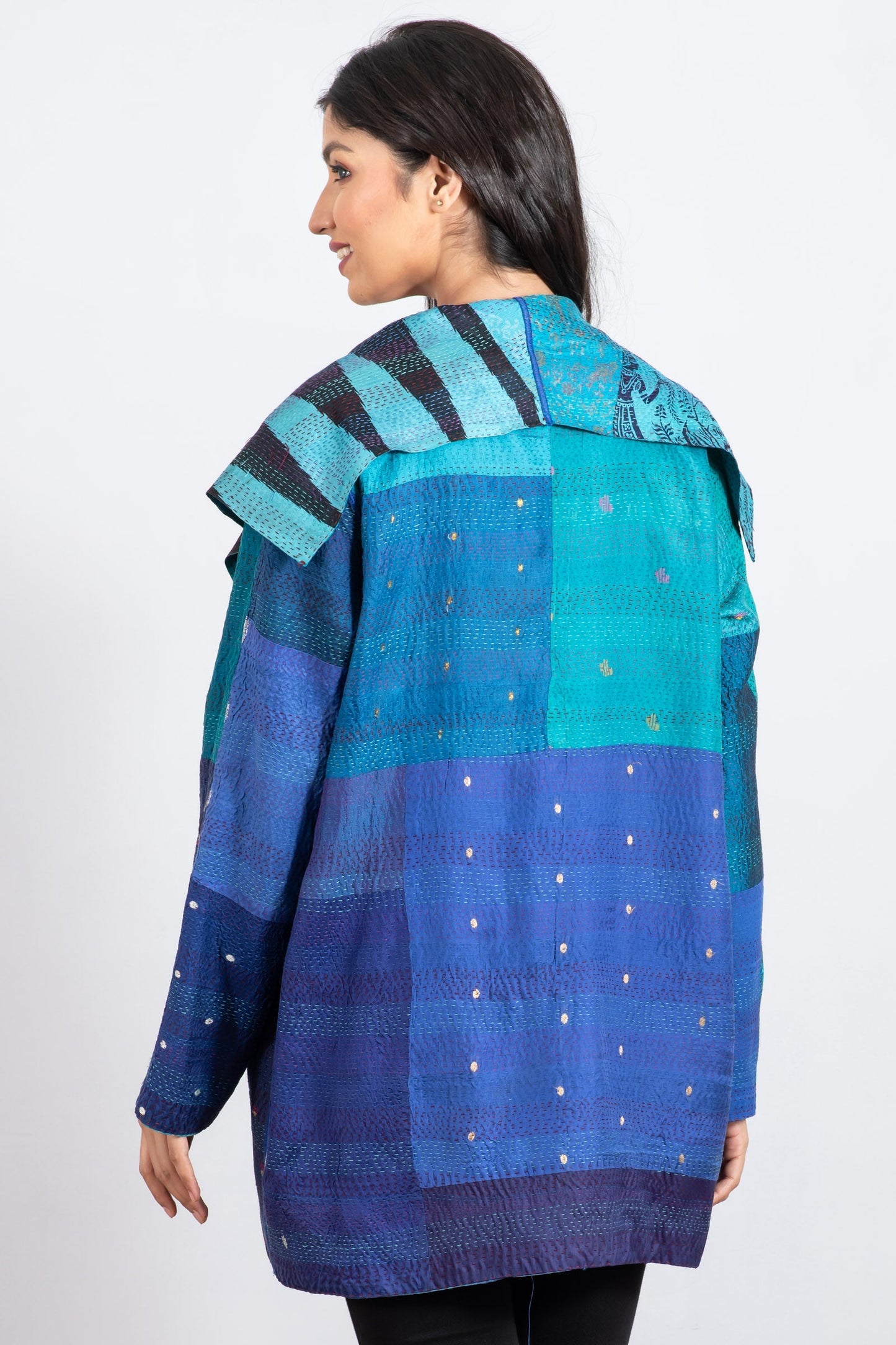 VINTAGE SILK PATCH KANTHA POCKET JKT - vp2002-blu -