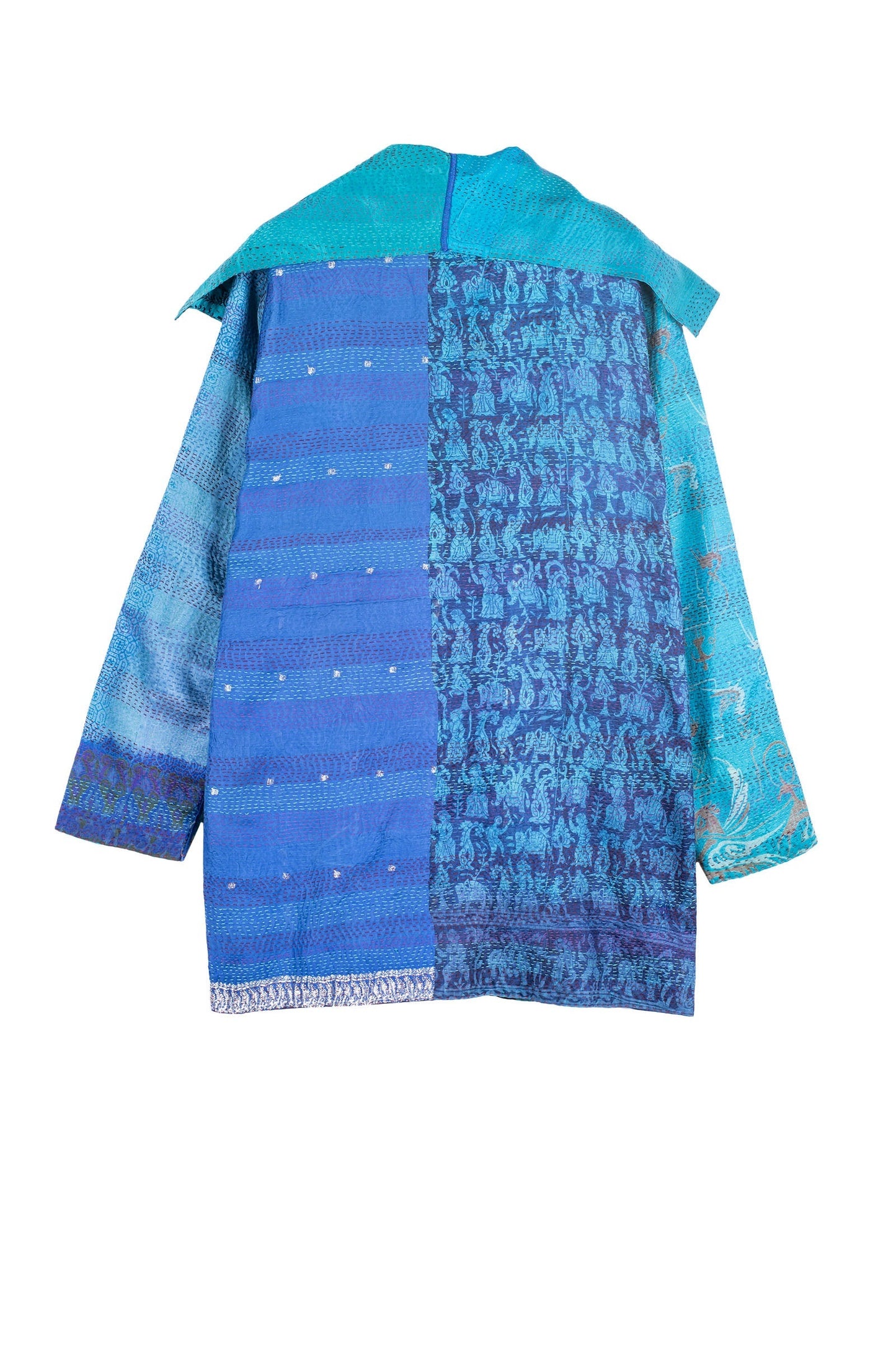 VINTAGE SILK PATCH KANTHA POCKET JKT - vp2002-blu -