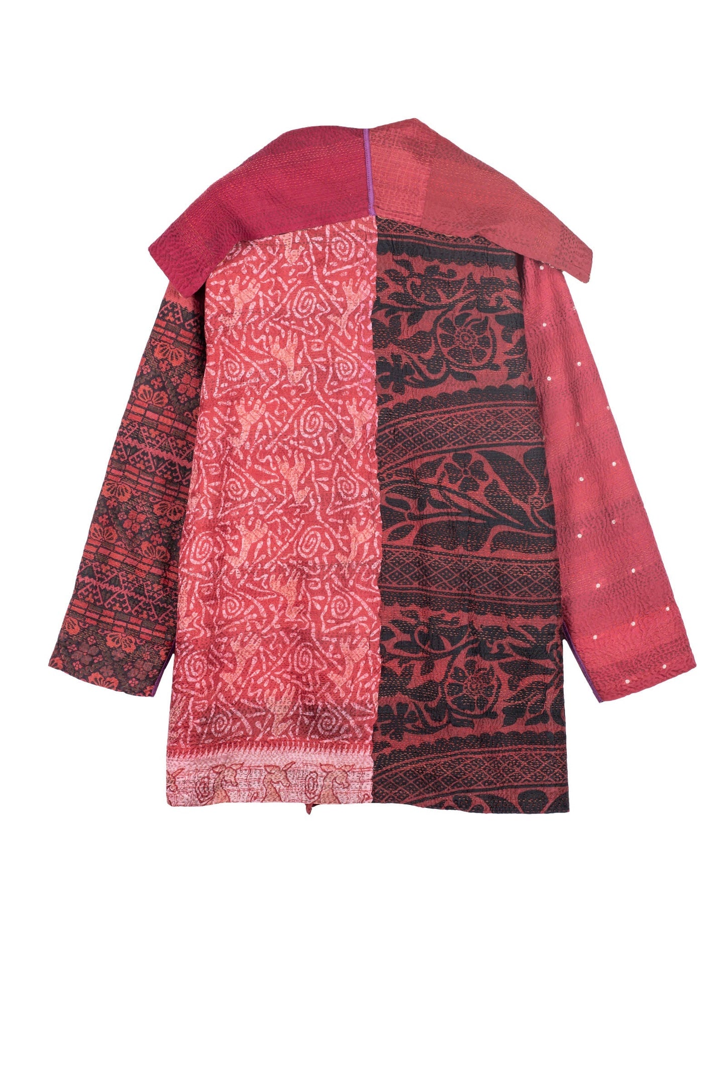 VINTAGE SILK PATCH KANTHA POCKET JKT - vp2002-red -