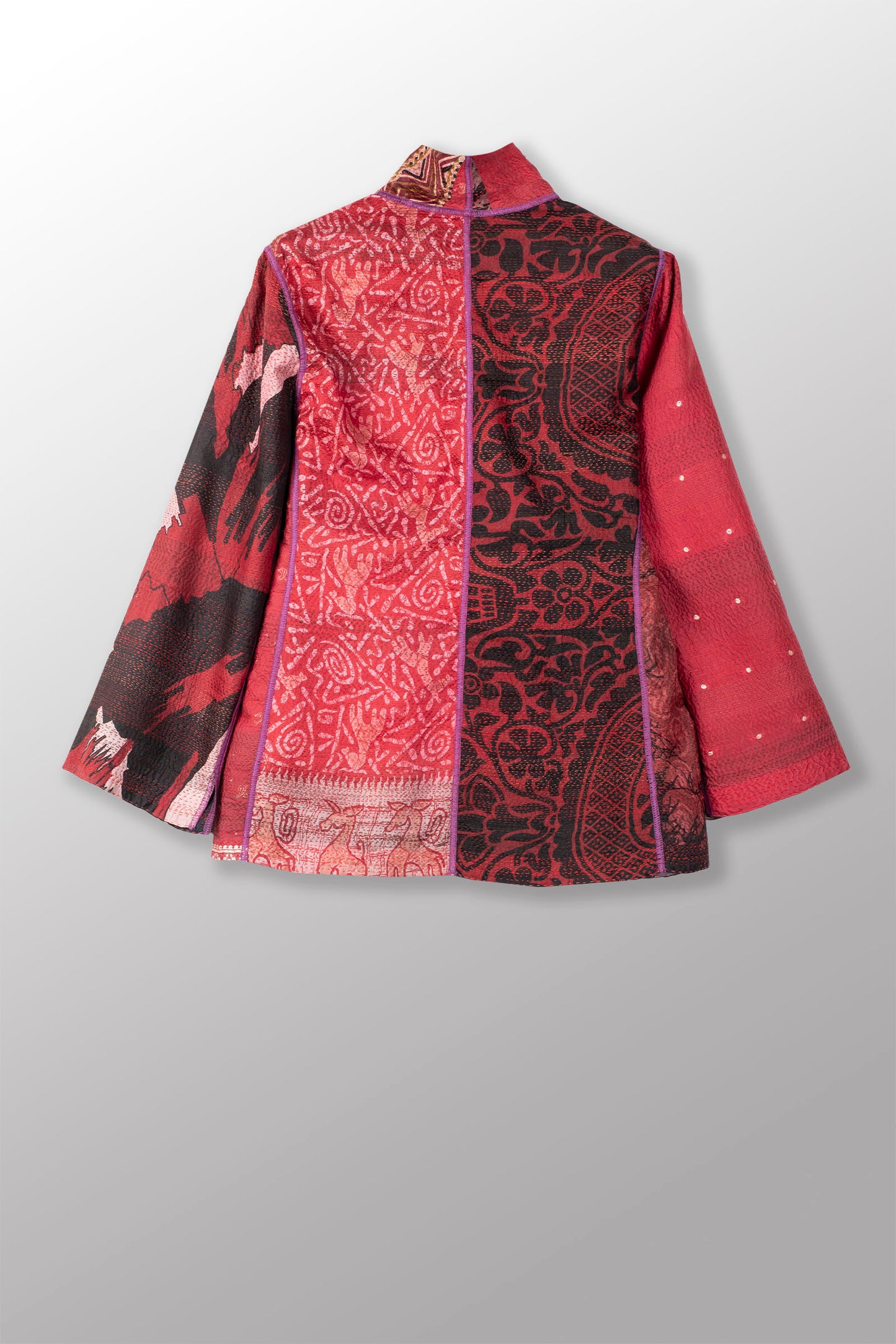 VINTAGE SILK PATCH KANTHA SHORT JACKET - vp2007-red -