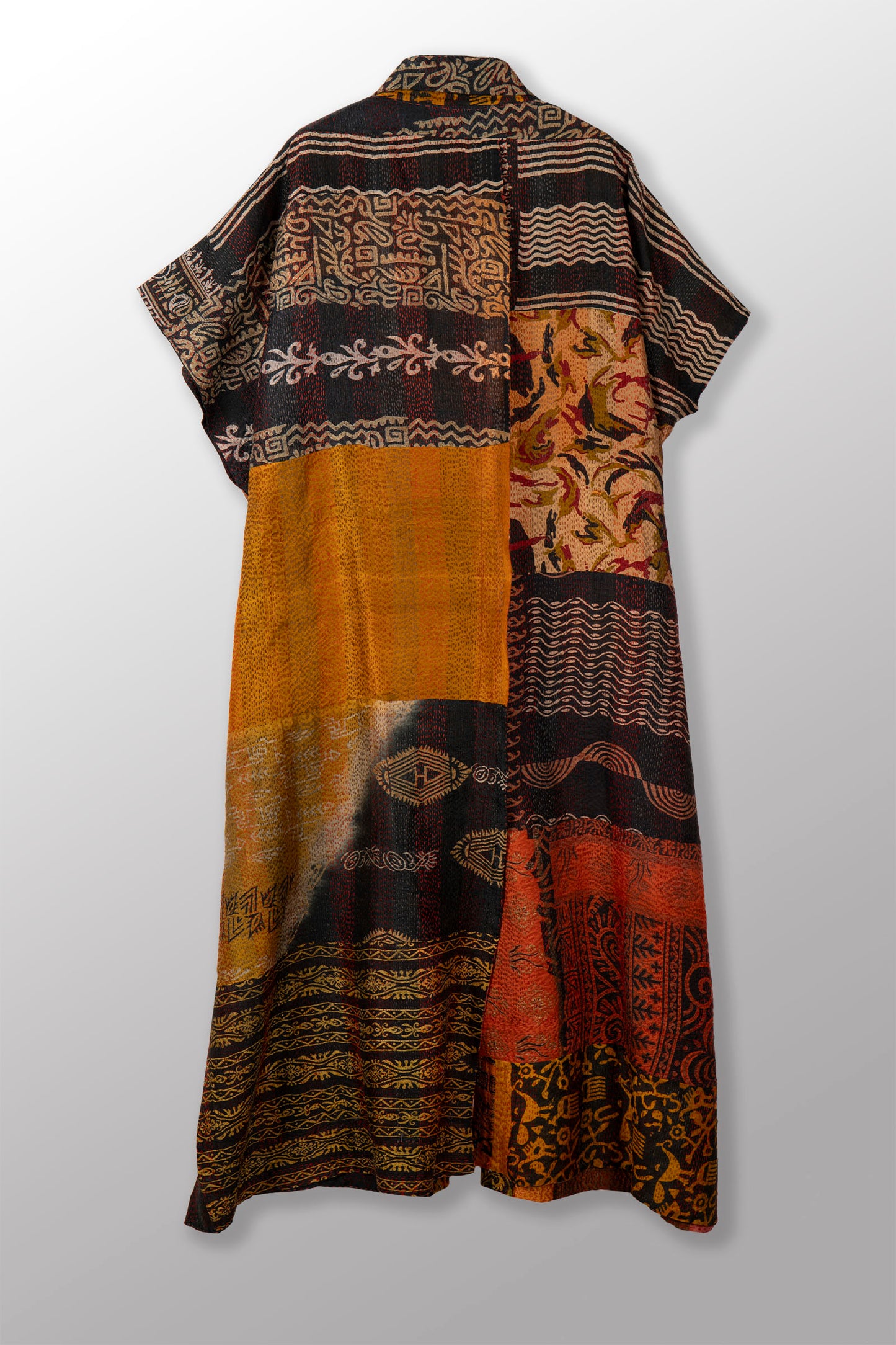 VINTAGE SILK PATCH KANTHA PONCHO DRESS - vp2443-ylw -