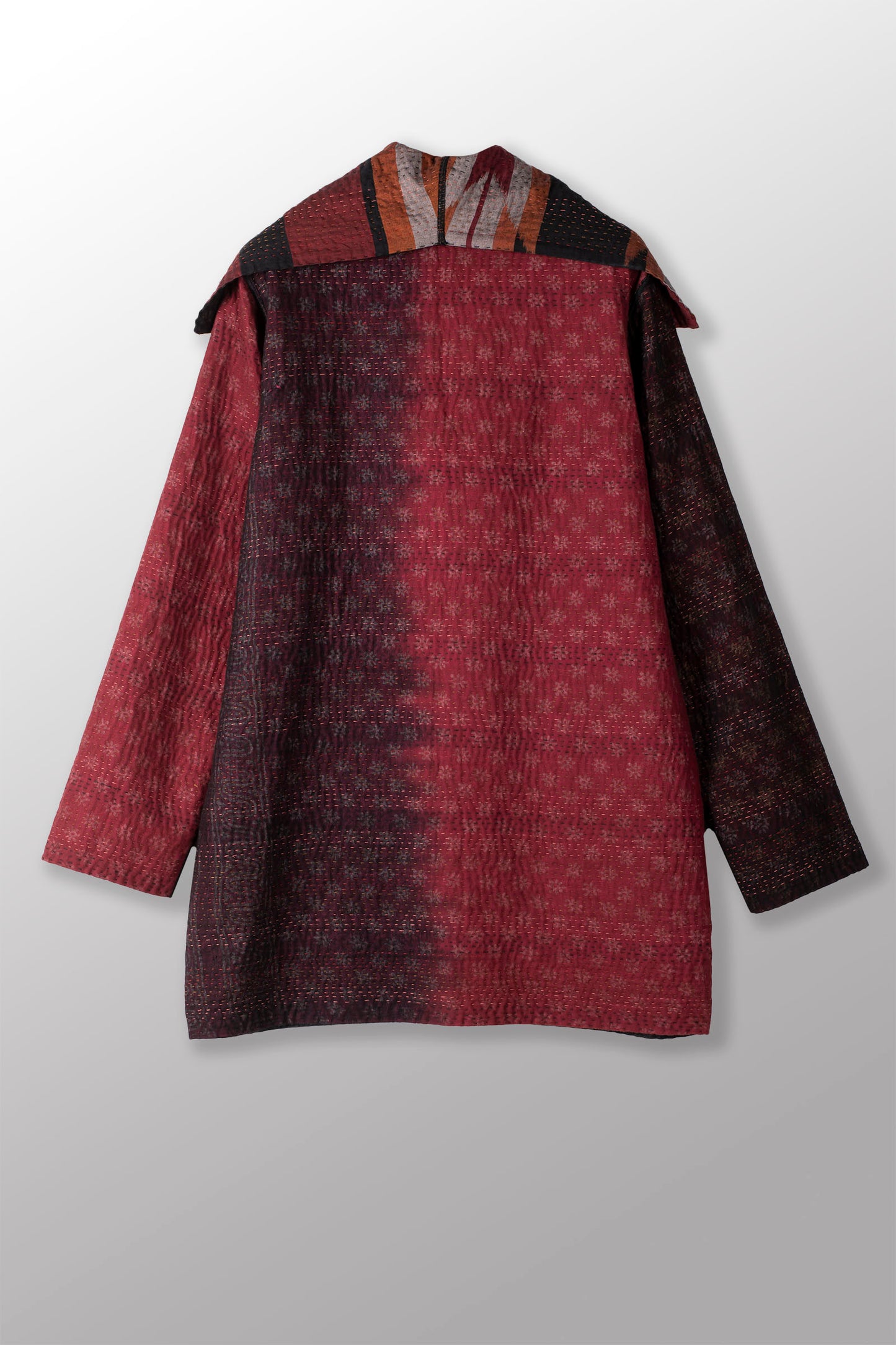 WOVEN HANDLOOM IKAT WITH OMBRE KANTHA POCKET JACKET - wh4002-red -