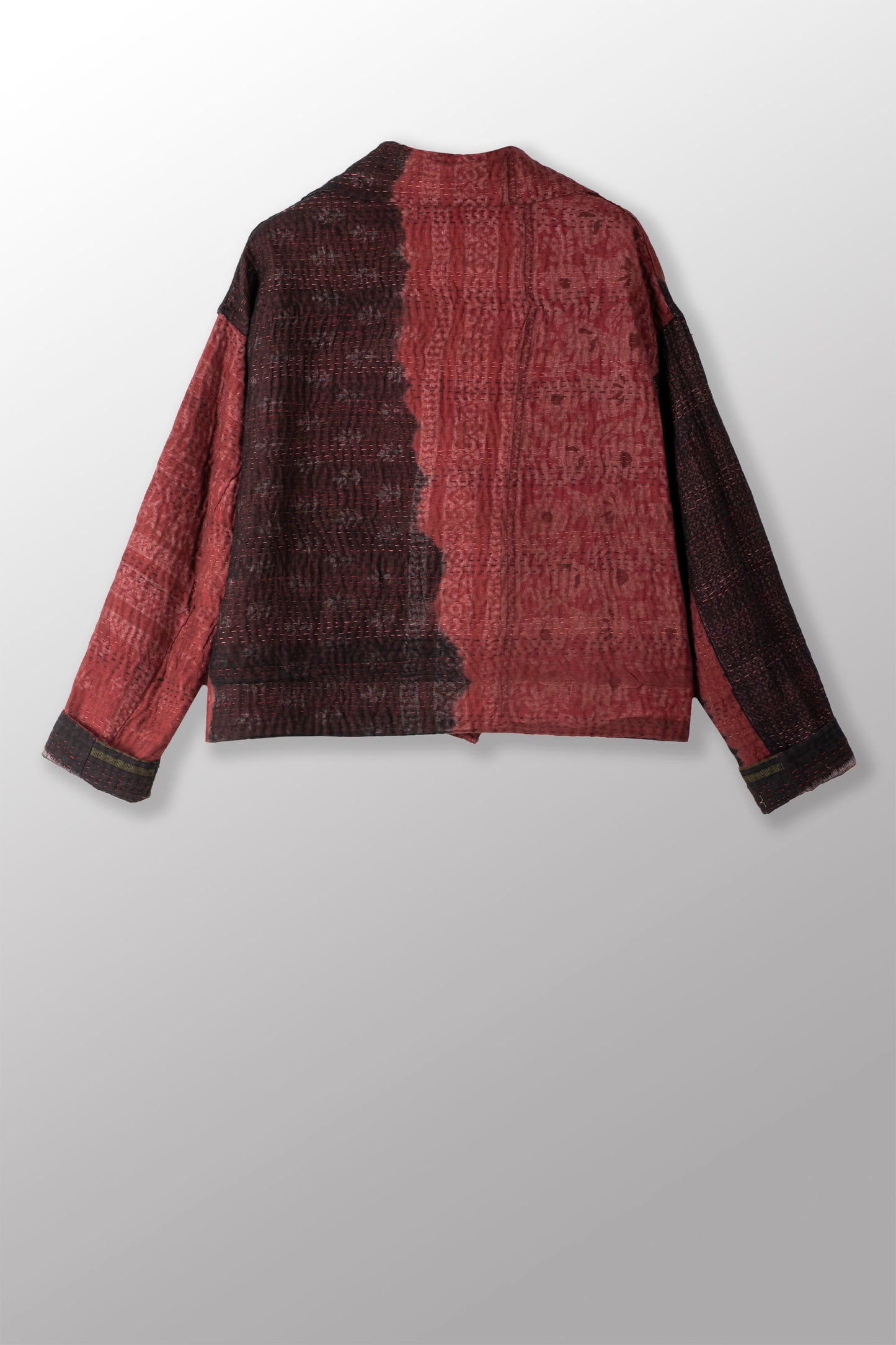 WOVEN HANDLOOM IKAT WITH OMBRE KANTHA LAPELED SHORT JKT - wh4081-red -