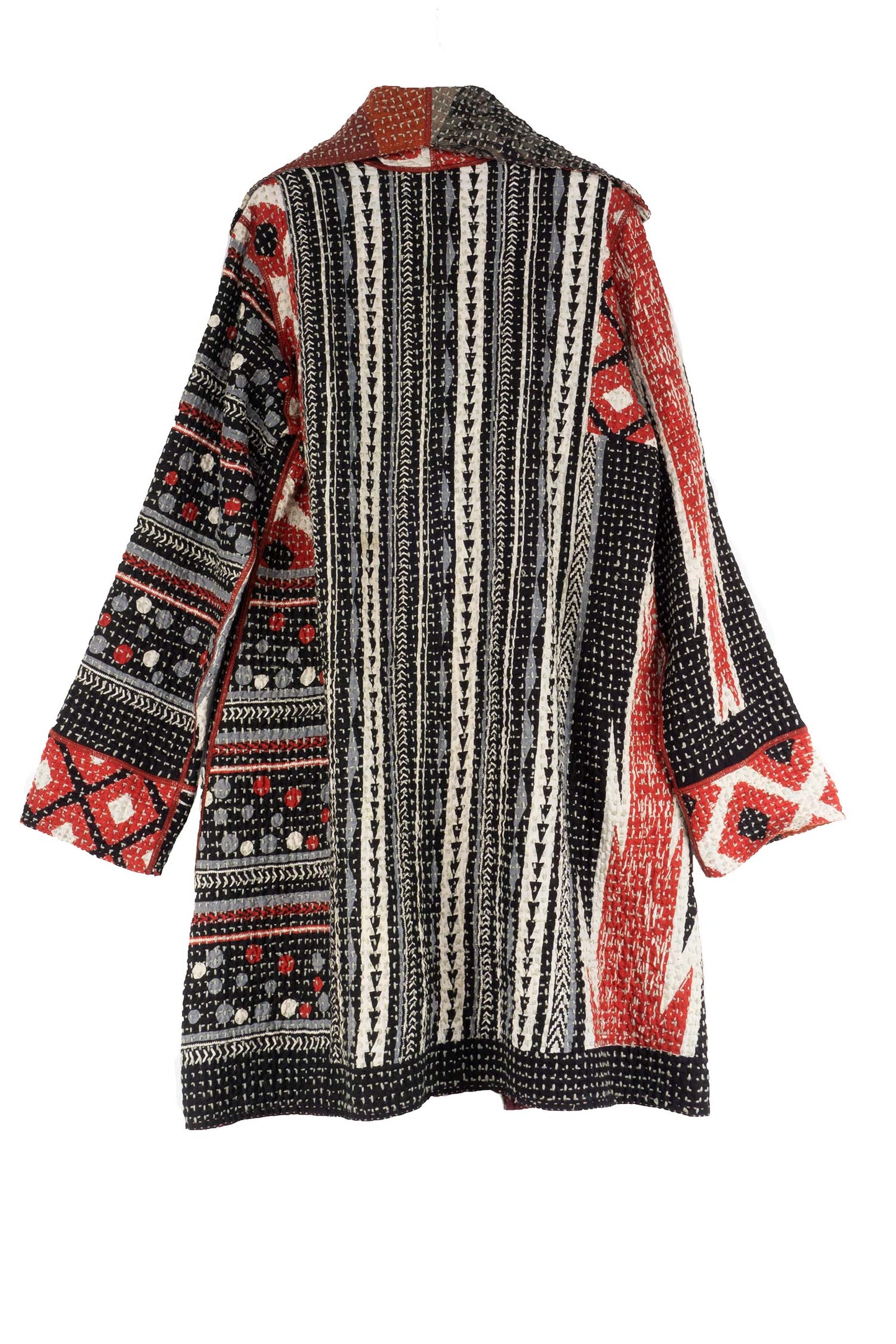 WAFFLE IKAT KANTHA POCKET MEDIUM COAT - wi3316-red -