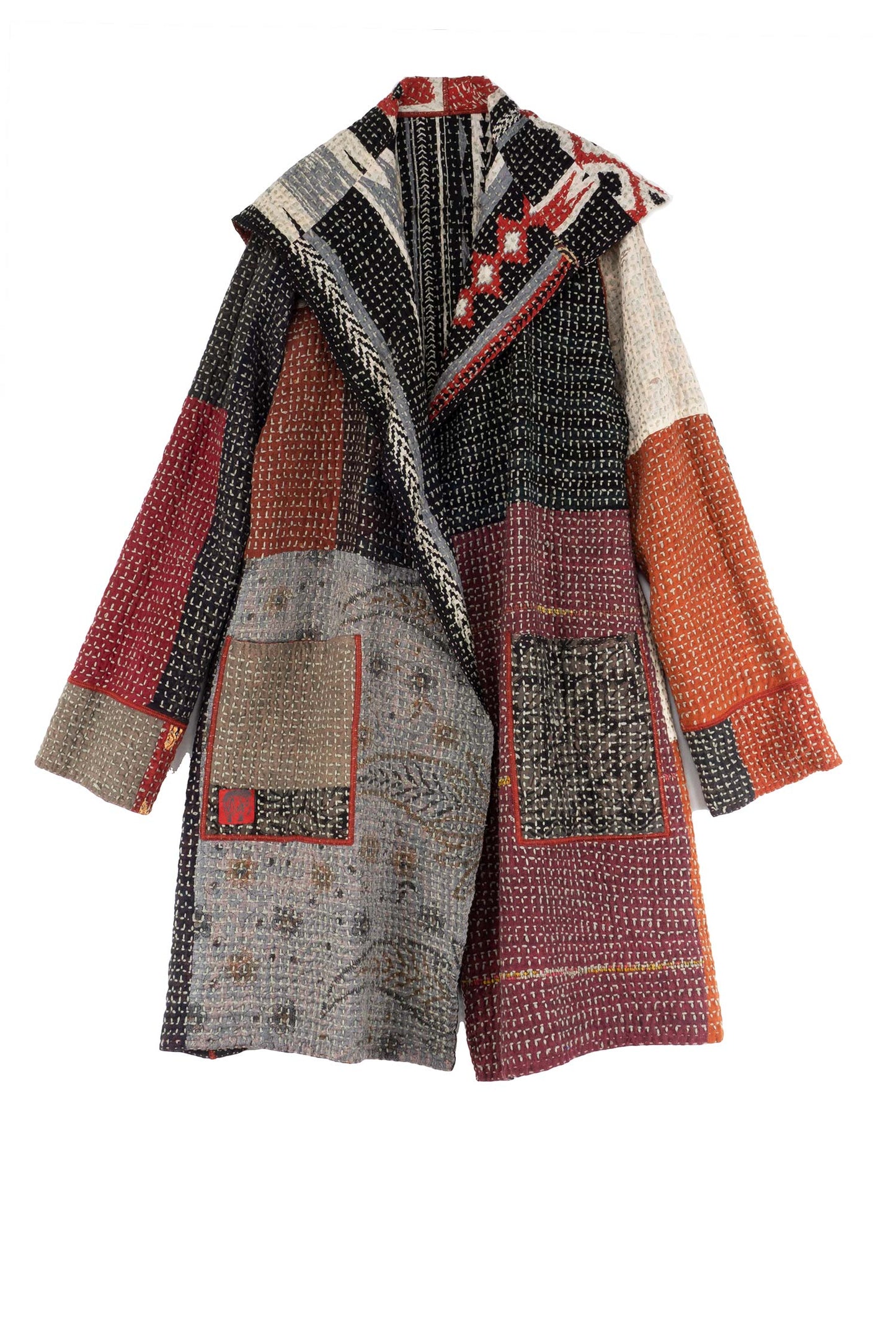 WAFFLE IKAT KANTHA POCKET MEDIUM COAT - wi3316-red -