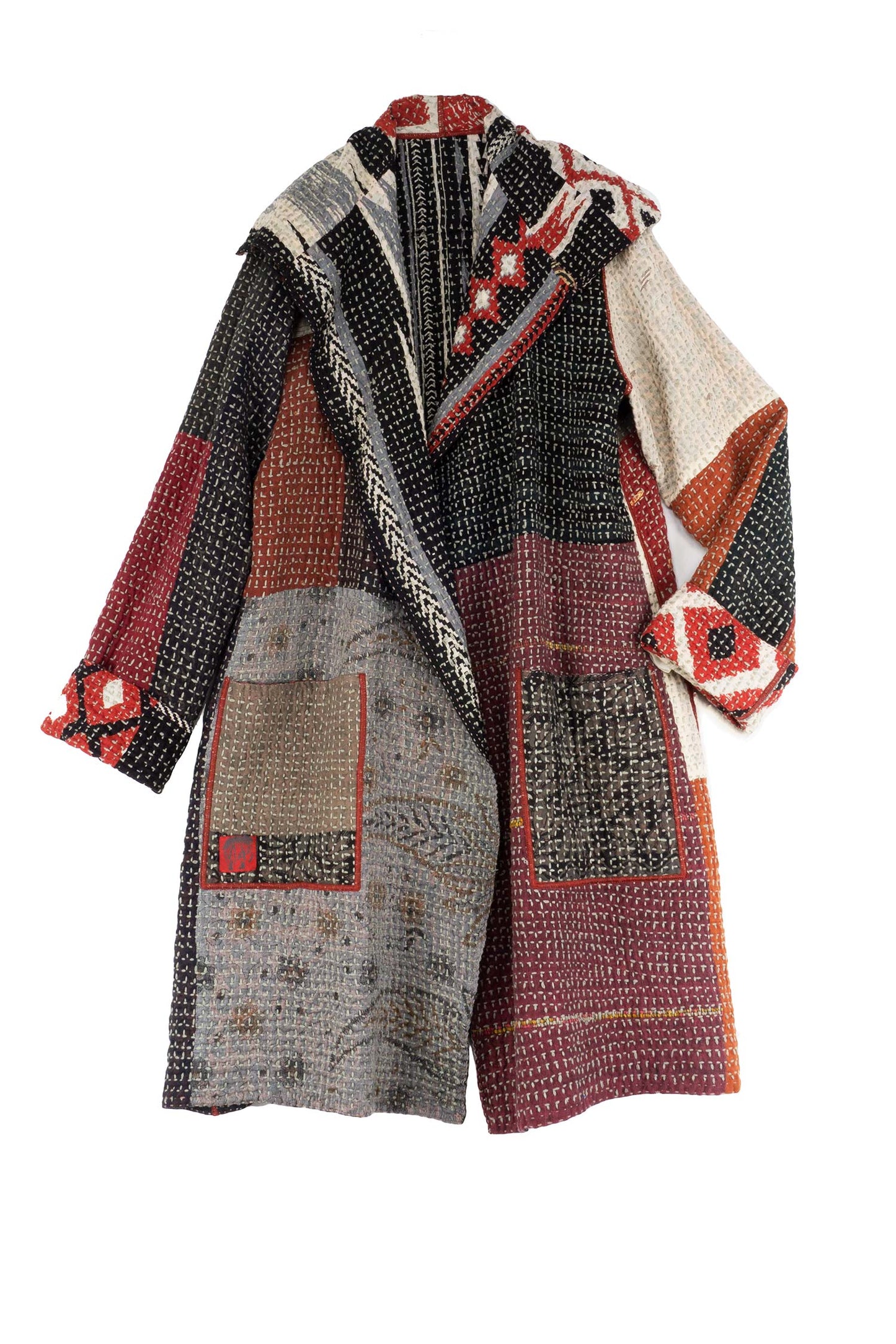 WAFFLE IKAT KANTHA POCKET MEDIUM COAT - wi3316-red -