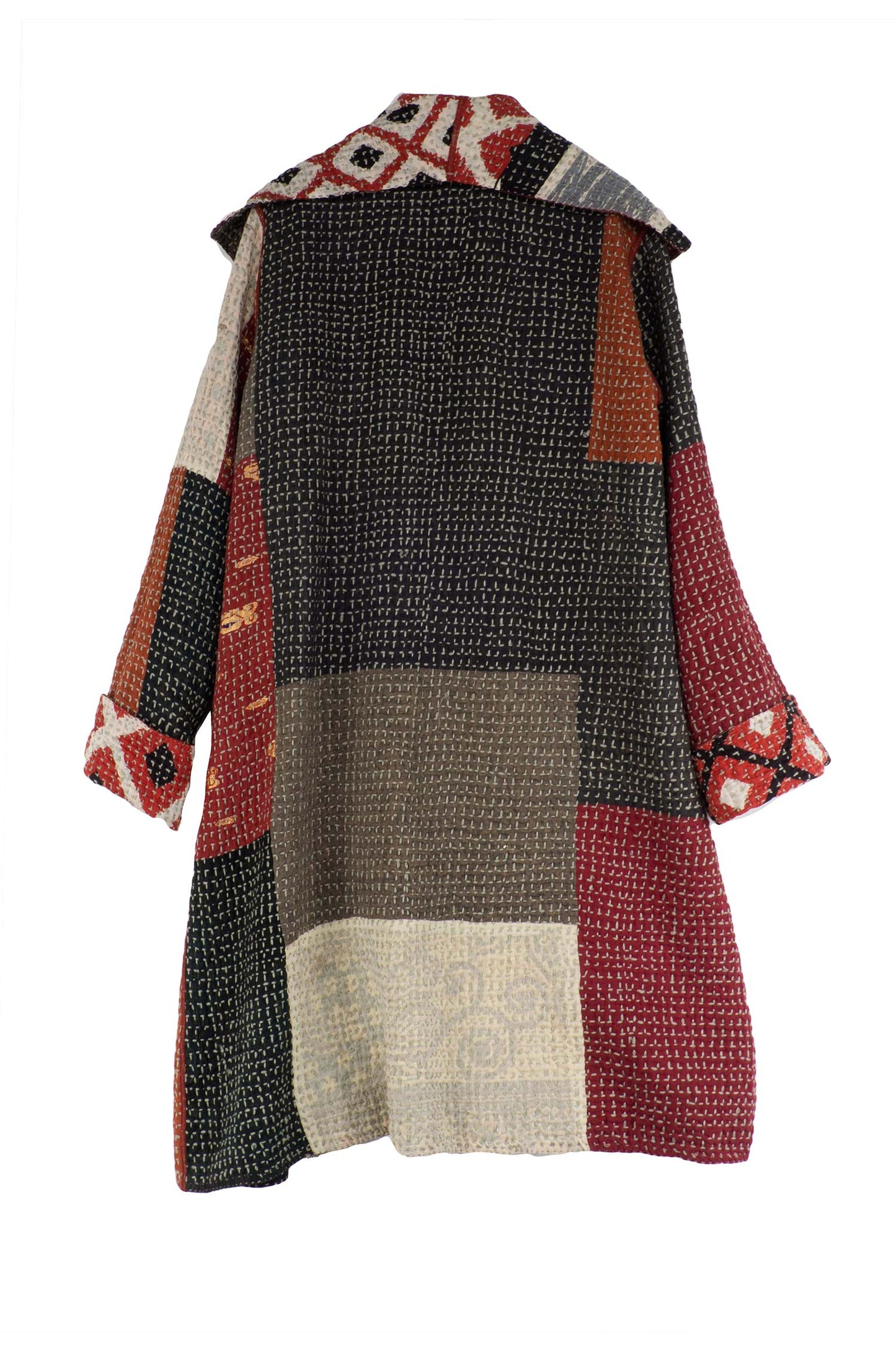 WAFFLE IKAT KANTHA POCKET MEDIUM COAT - wi3316-red -