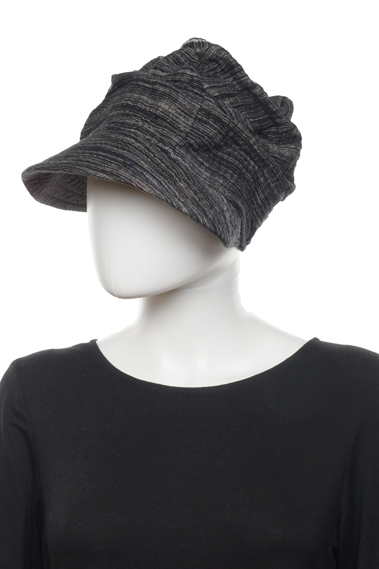 WOVEN IKAT & FRAYED PATCH KANTHA HALF BRIM HAT - wk4881-gry -