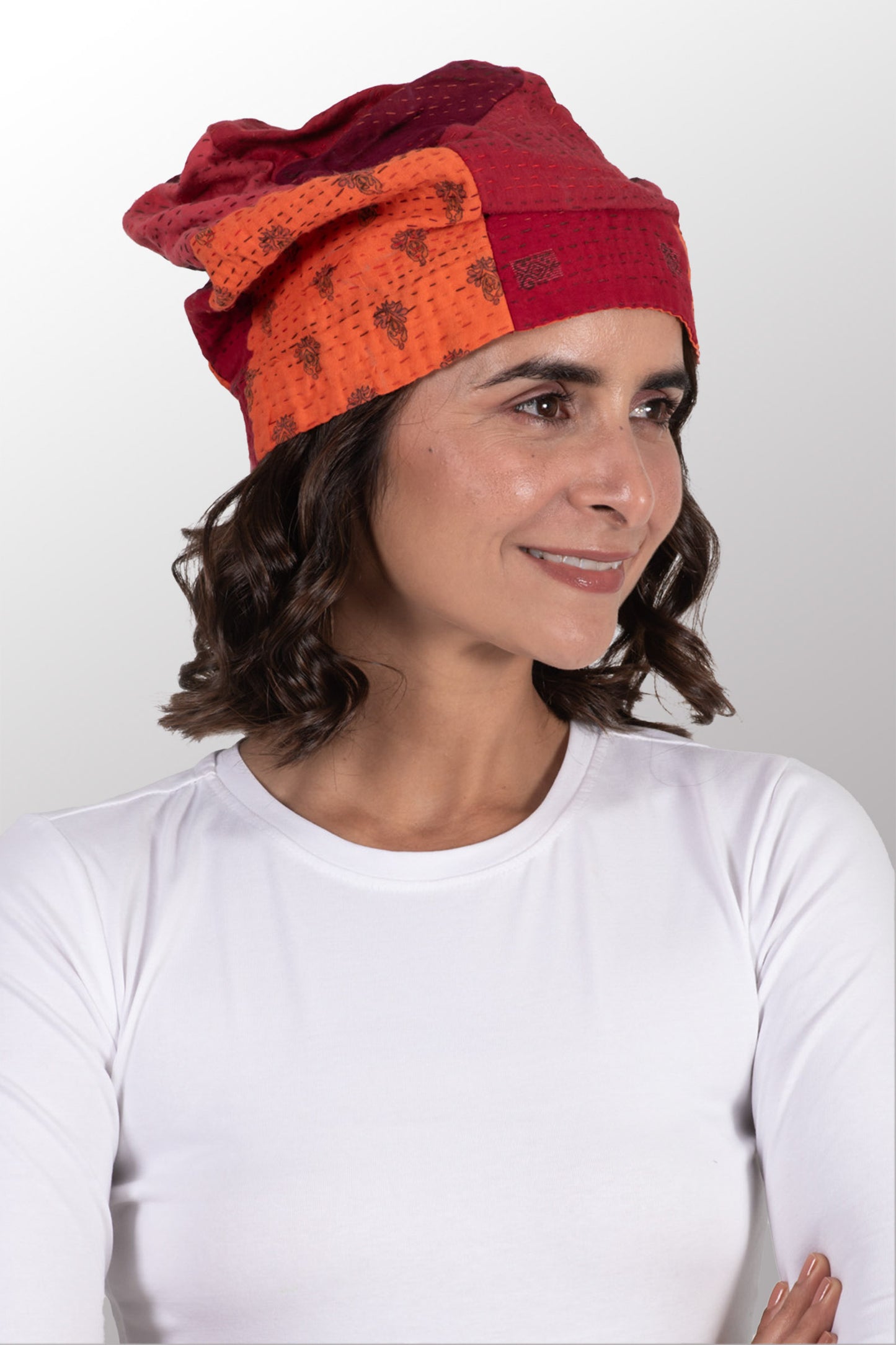 COTTON SILK SW PATCH OMBRE KANTHA PATCHWORK HAT - wo2880-org -