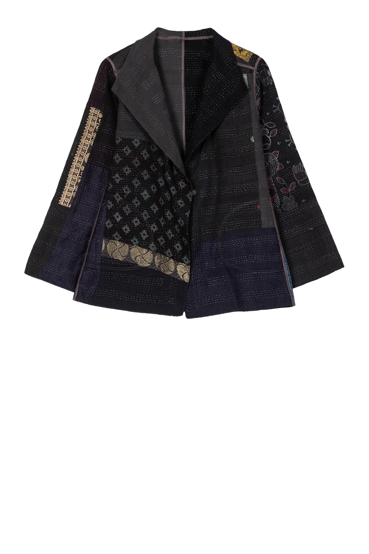 COTTON SILK SW PATCH KANTHA SHORT JKT - ws2007-blk -