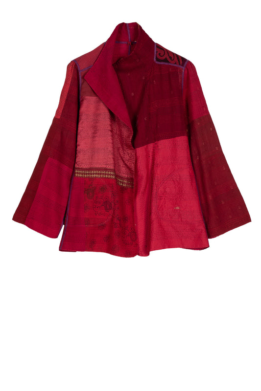 COTTON SILK SW PATCH KANTHA SHORT JKT - ws2007-red -