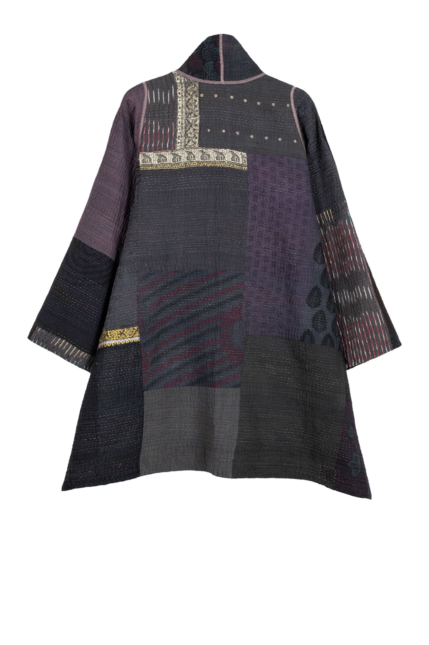 COTTON SILK SW PATCH KANTHA A-LINE JKT - ws4003-blk -