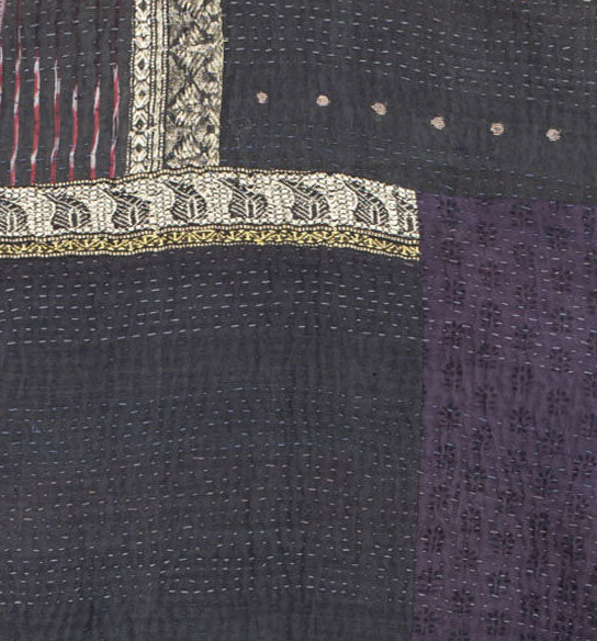 COTTON SILK SW PATCH KANTHA A-LINE JKT - ws4003-blk -