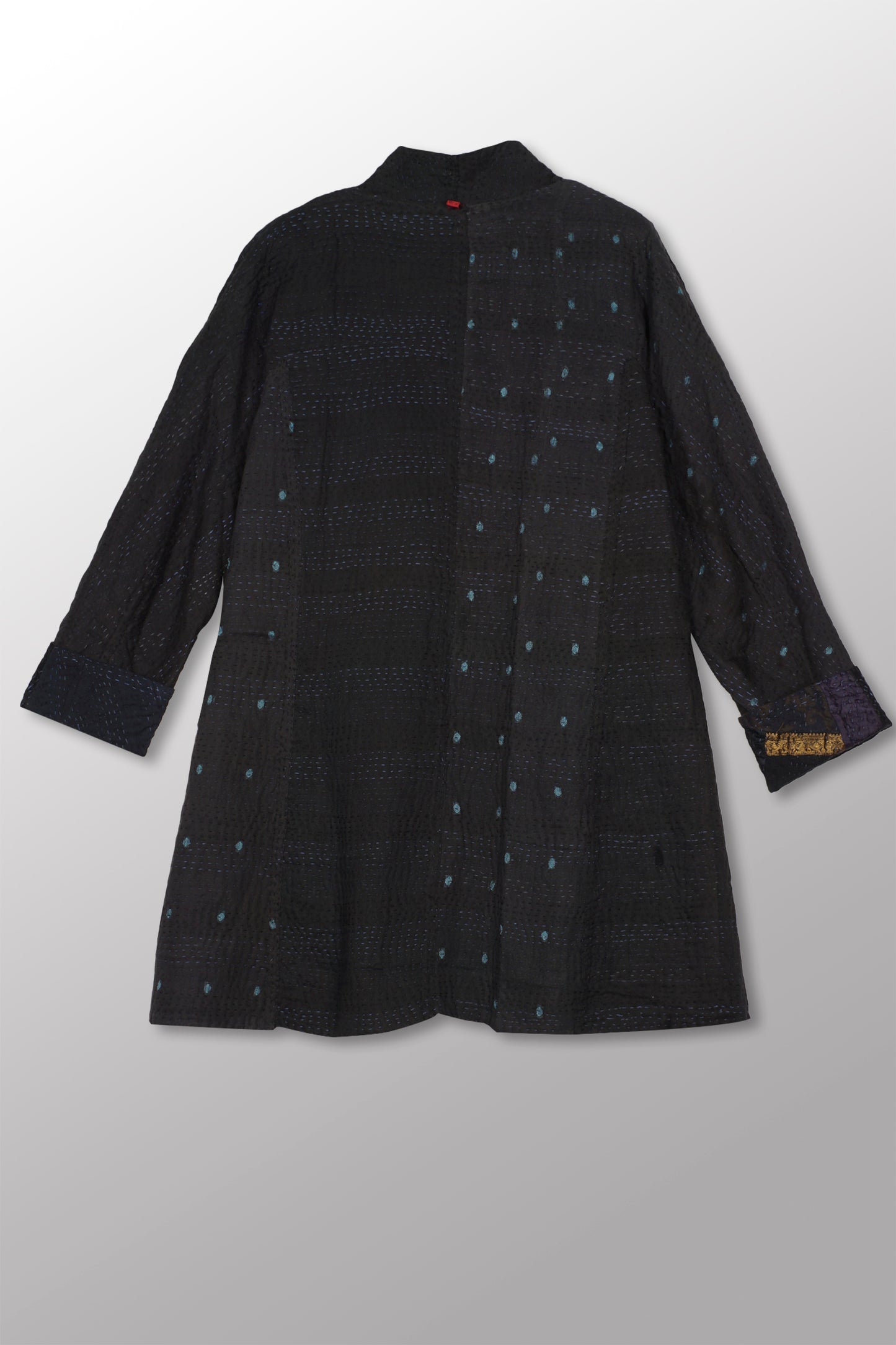 COTTON SILK SW PATCH KANTHA HIGH-NECK TOPPER - ws4045-blk -