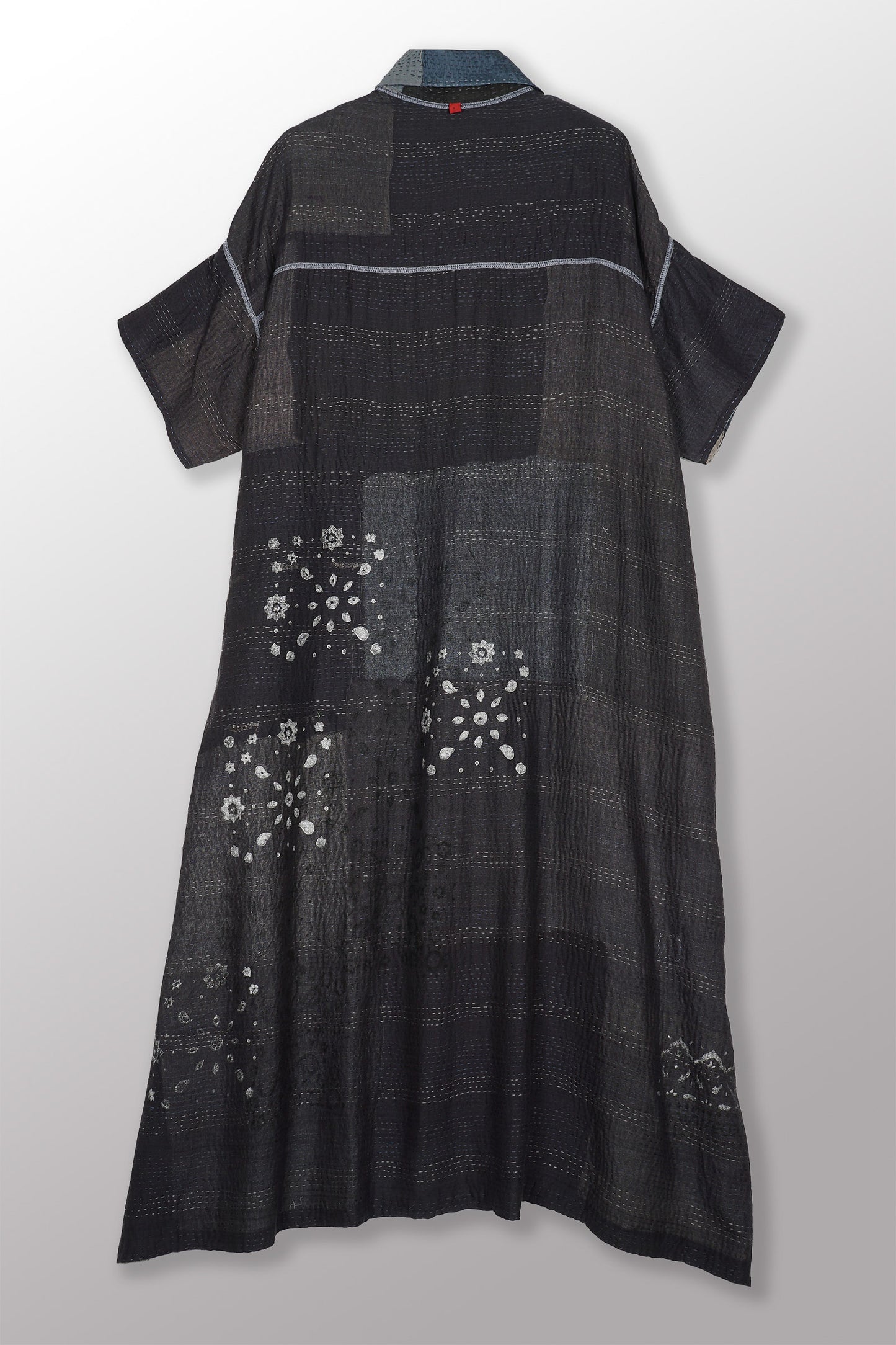 MOSAIC FRAY PATCH KANTHA WING COLLAR DRESS - zb2454-gry -