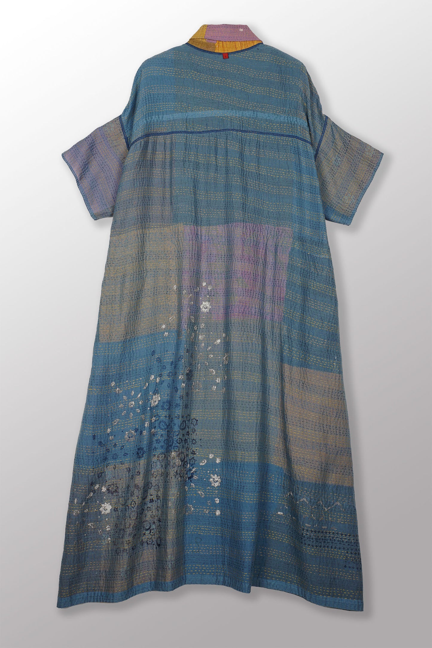 MOSAIC FRAY PATCH KANTHA WITH BLOCK WING COLLAR DRESS - zb2454-mlt -