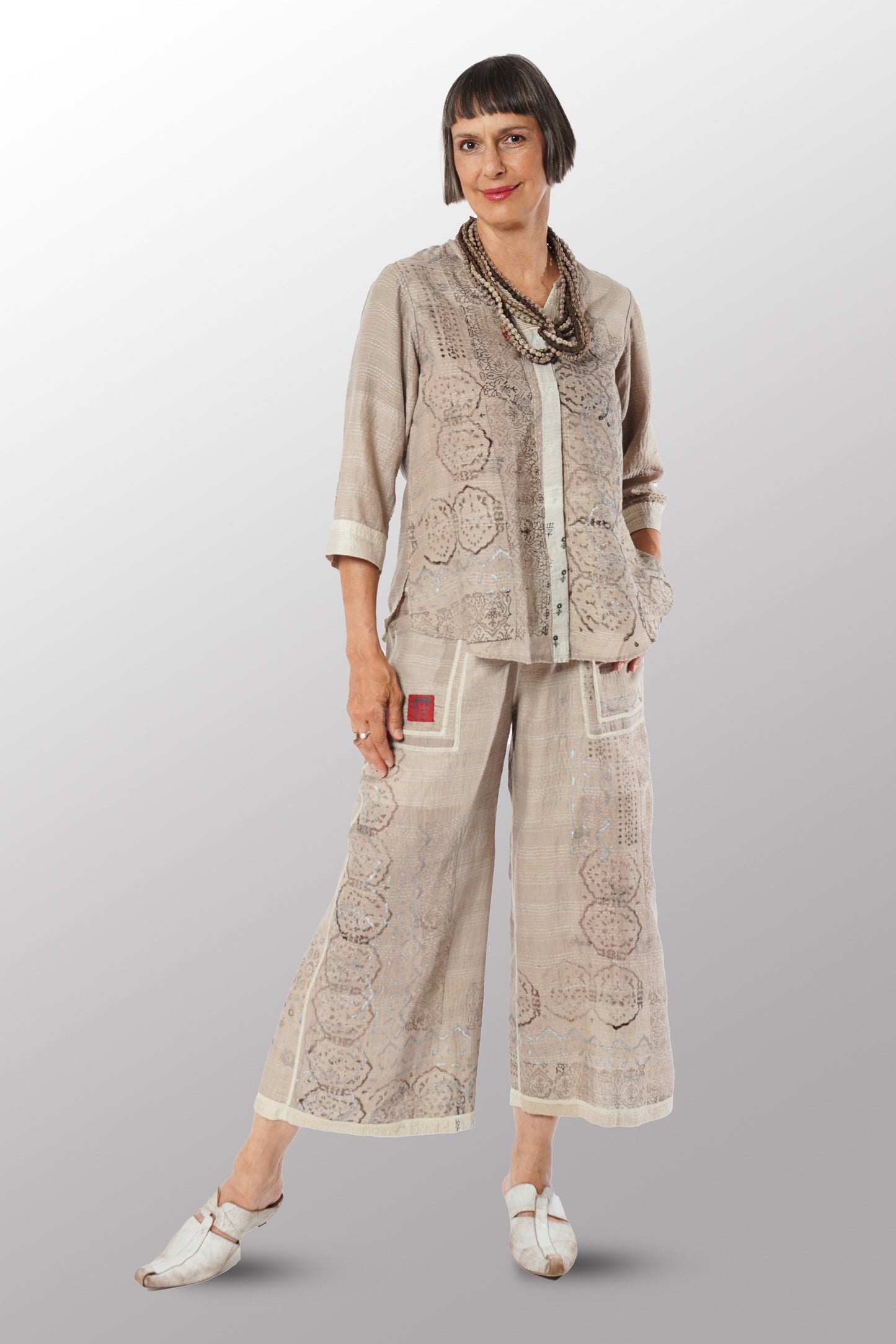 MOSAIC FRAY PATCH KANTHA KURTA TOP - zb2586-ivy -