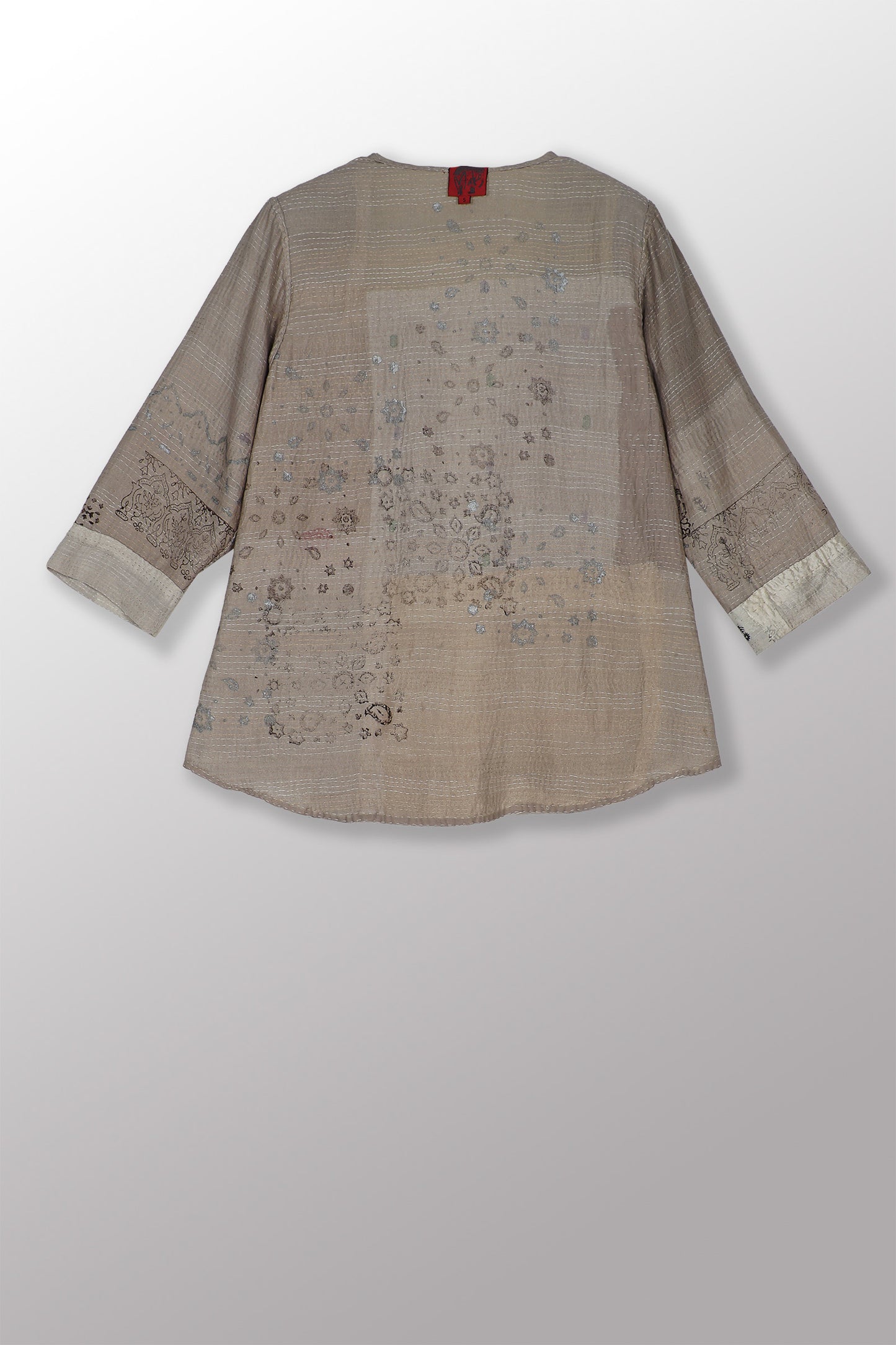 MOSAIC FRAY PATCH KANTHA KURTA TOP - zb2586-ivy -