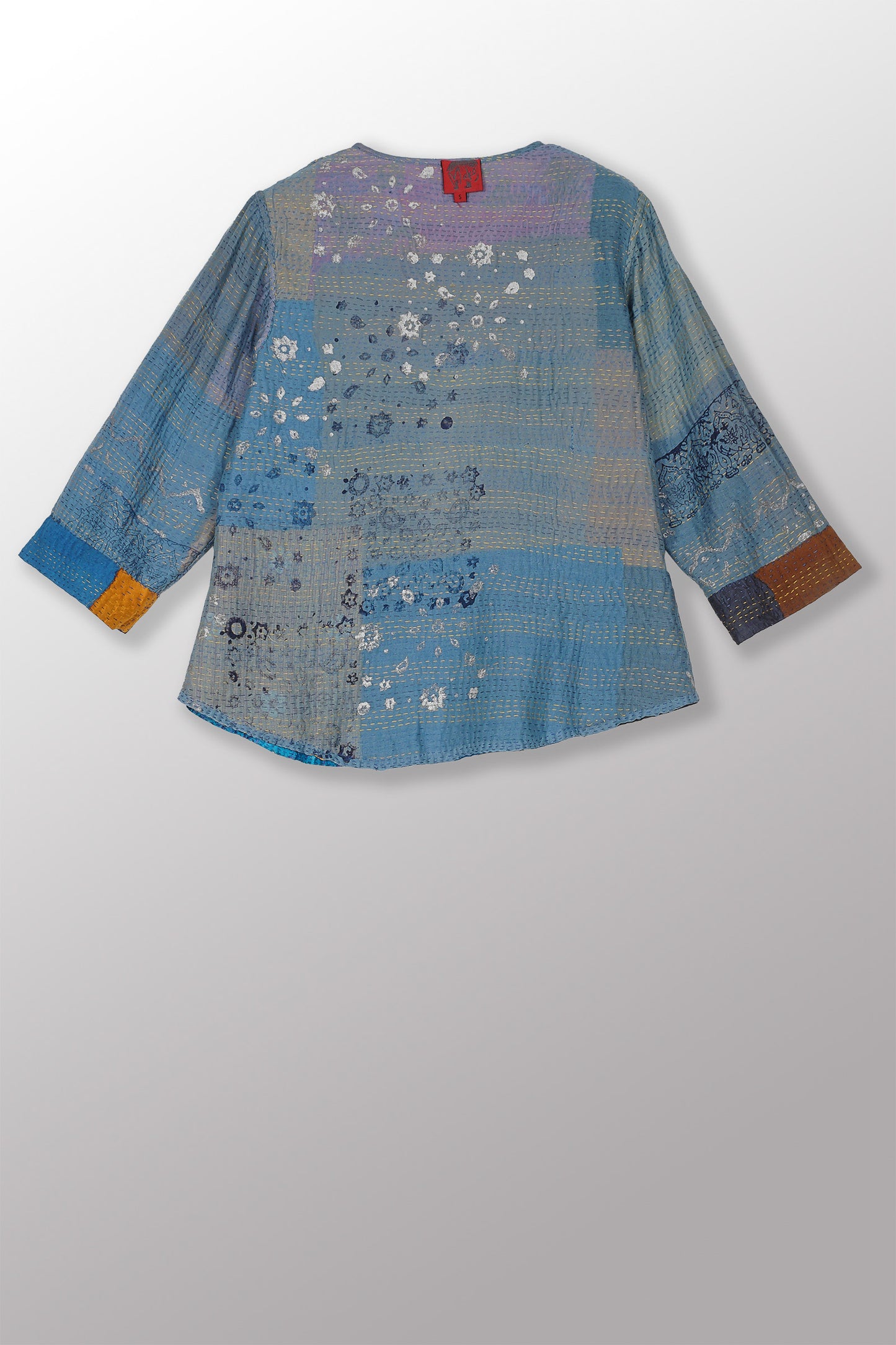 MOSAIC FRAY PATCH KANTHA KURTA TOP - zb2586-mlt -