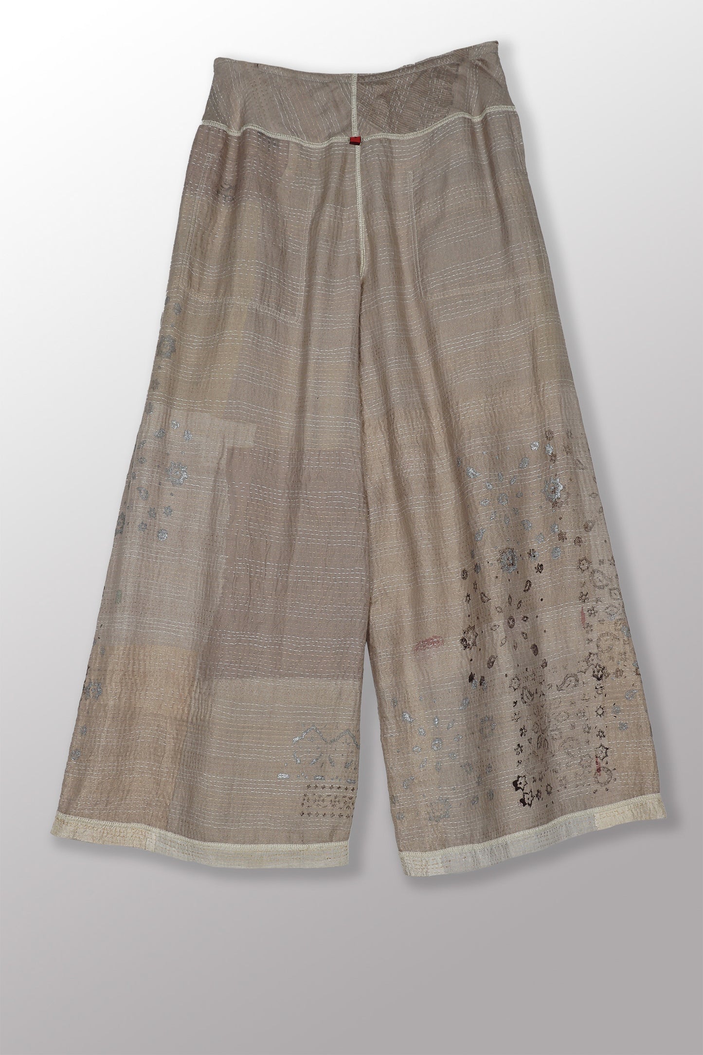 MOSAIC FRAY PATCH KANTHA MID RISE WIDE LEG PANTS - zb2665-ivy -