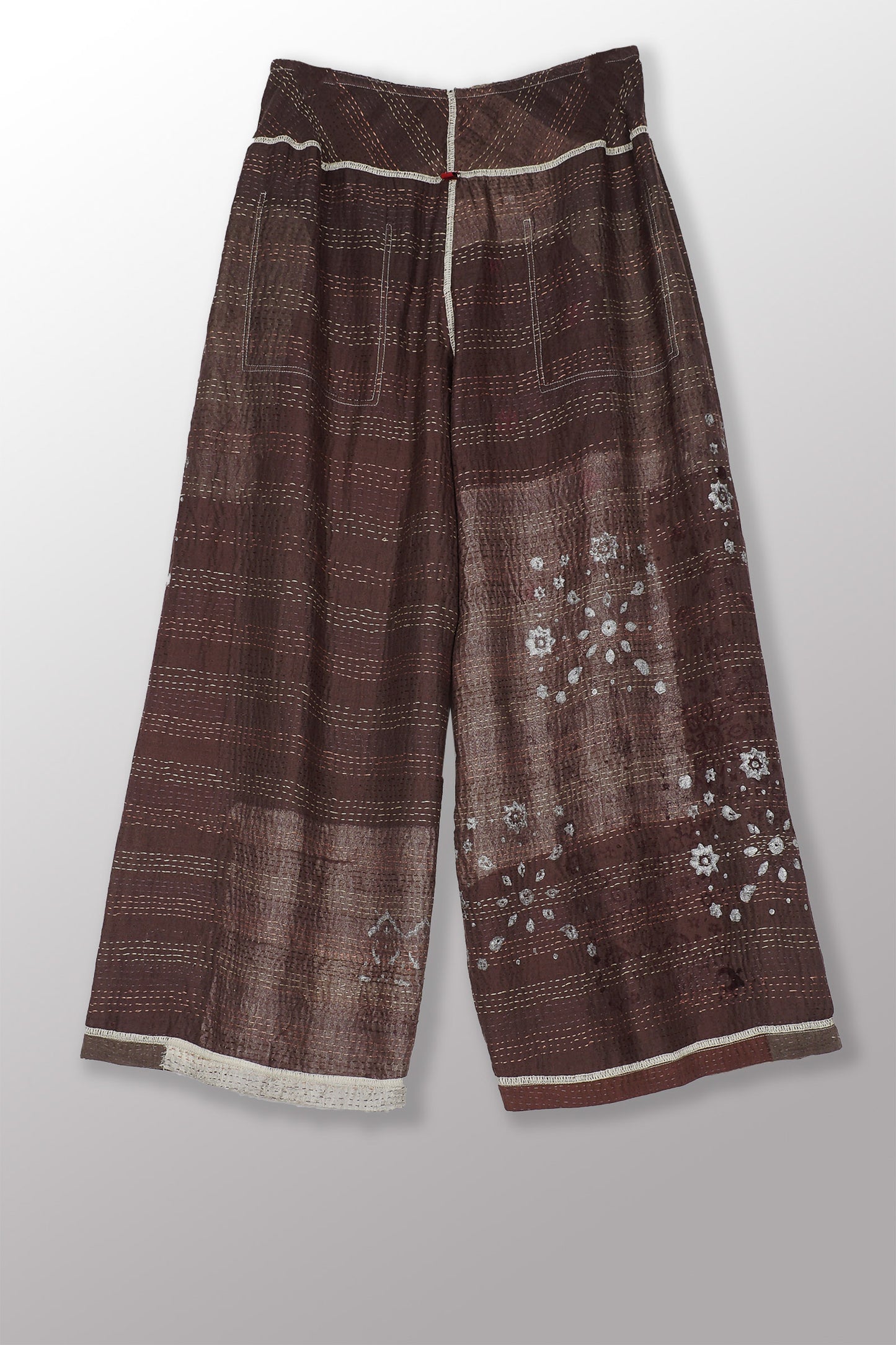 MOSAIC FRAY PATCH KANTHA MID RISE WIDE LEG PANTS - zb2665-ntl -