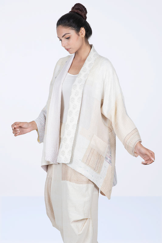 FRAYED PATCH MIX KANTHA KIMONO JKT