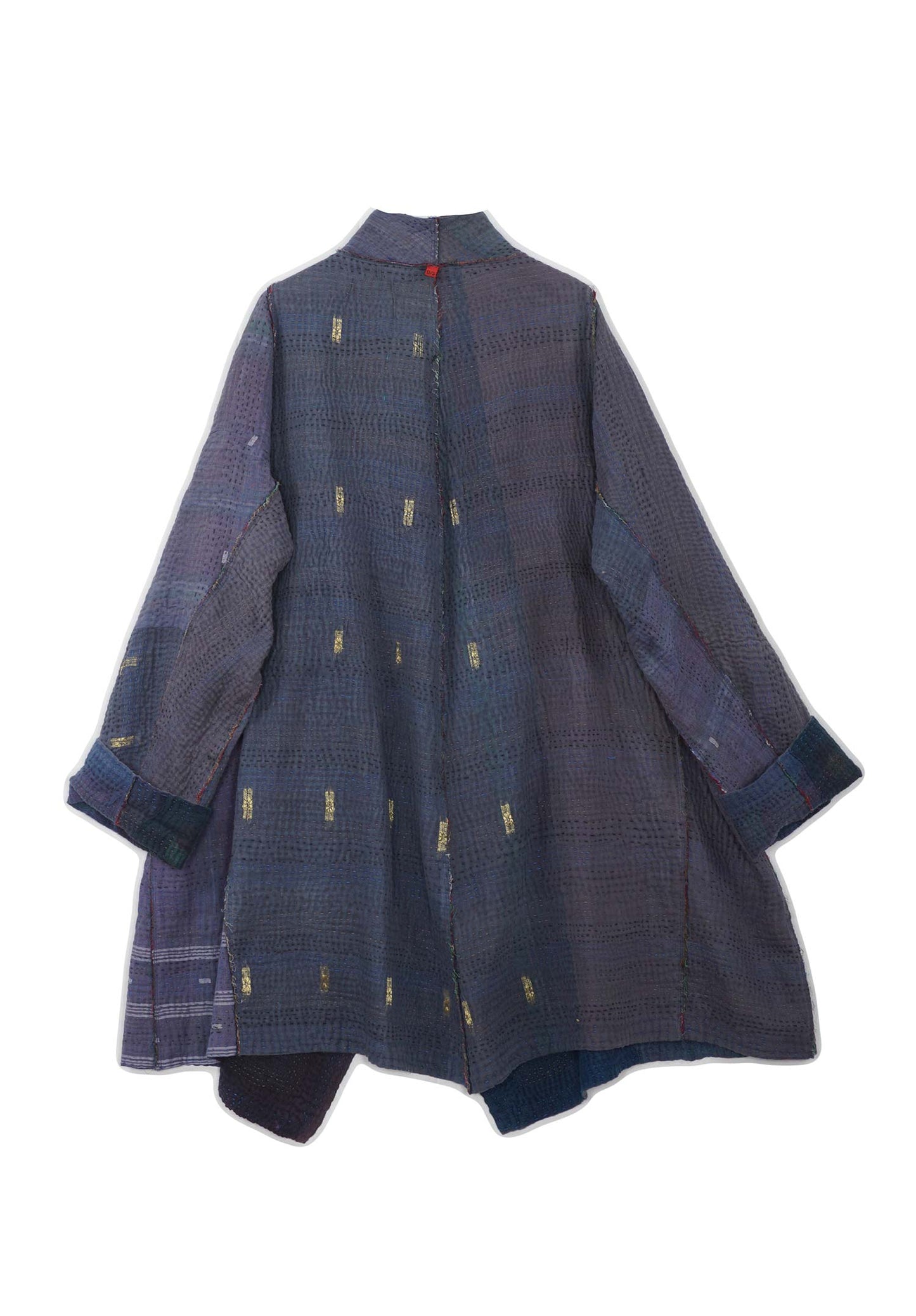 FRAYED PATCH KANTHA FUNNEL COLLAR COAT