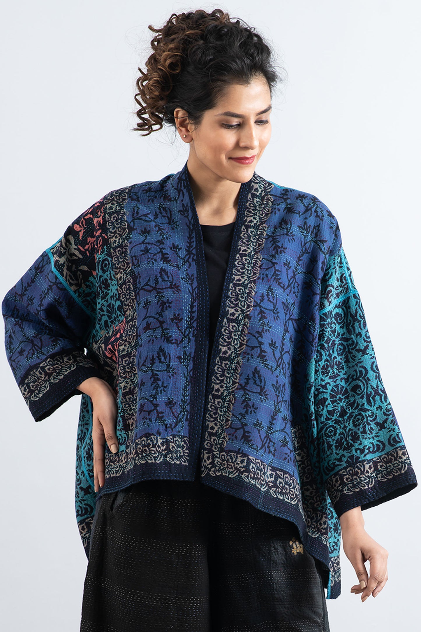 BAGH PRINT KANTHA MINI KIMONO JKT