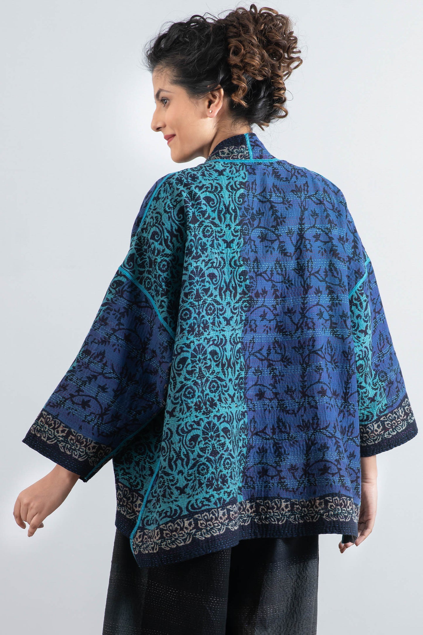 BAGH PRINT KANTHA MINI KIMONO JKT