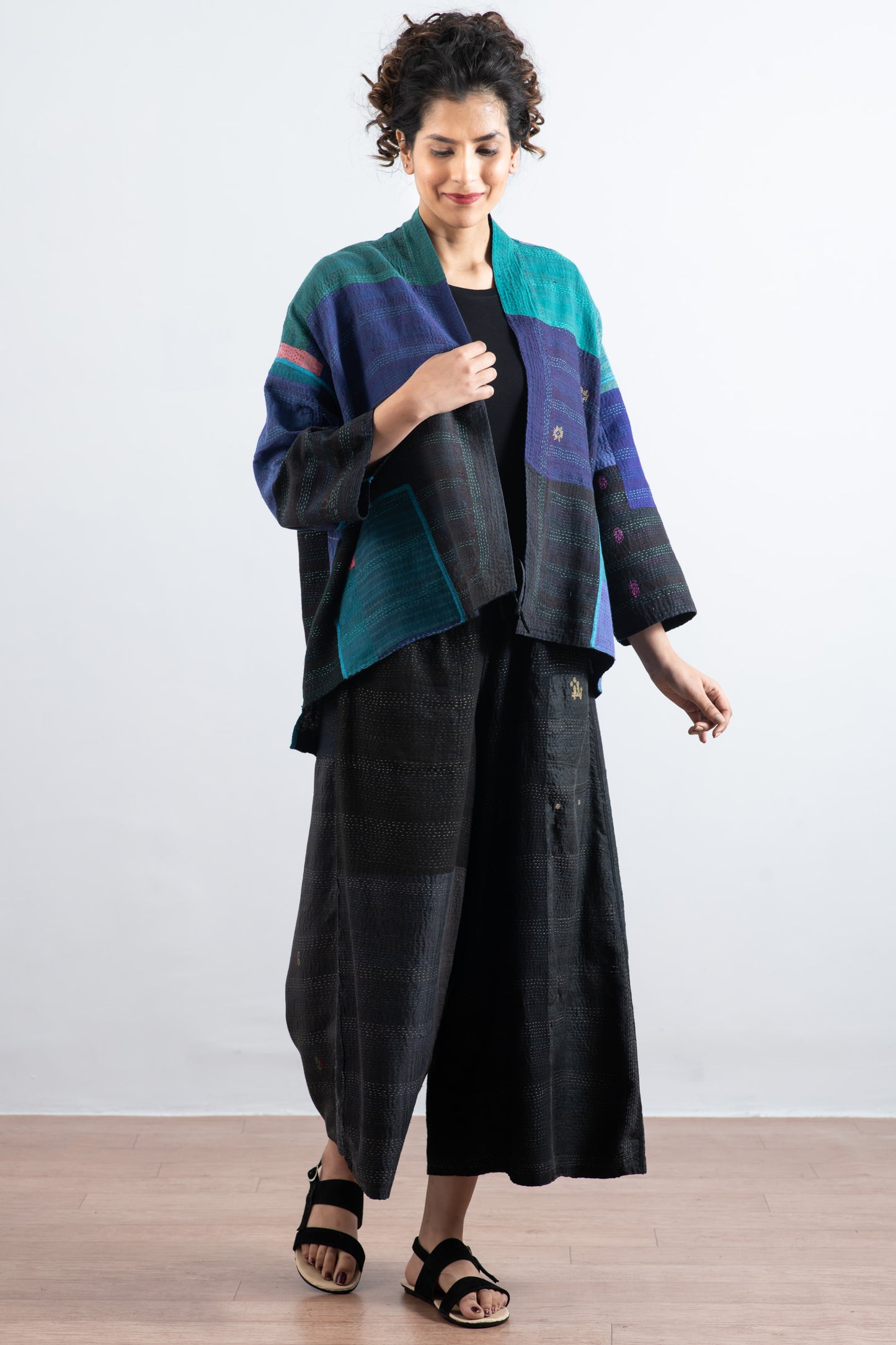 BAGH PRINT KANTHA MINI KIMONO JKT