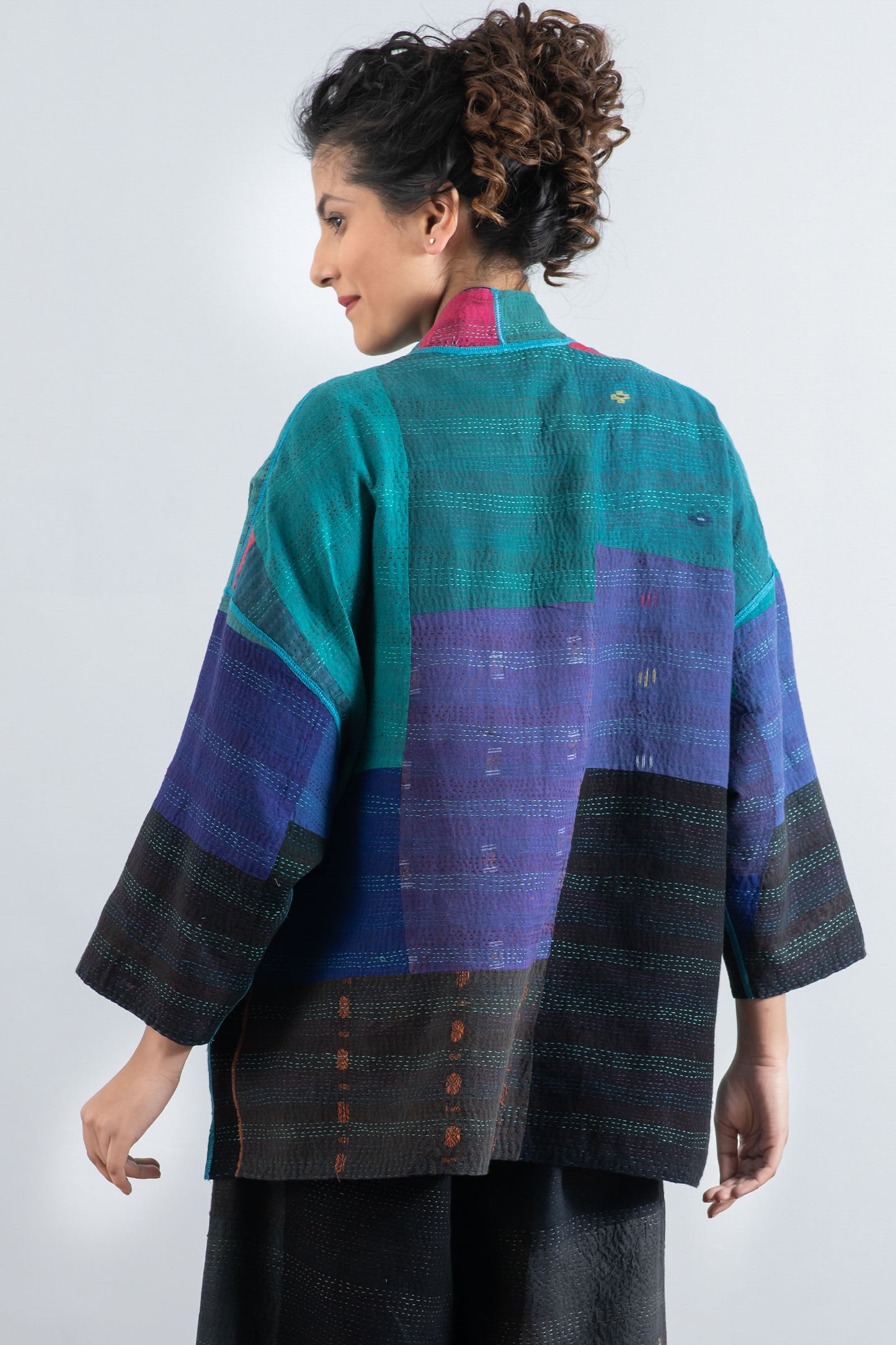 BAGH PRINT KANTHA MINI KIMONO JKT