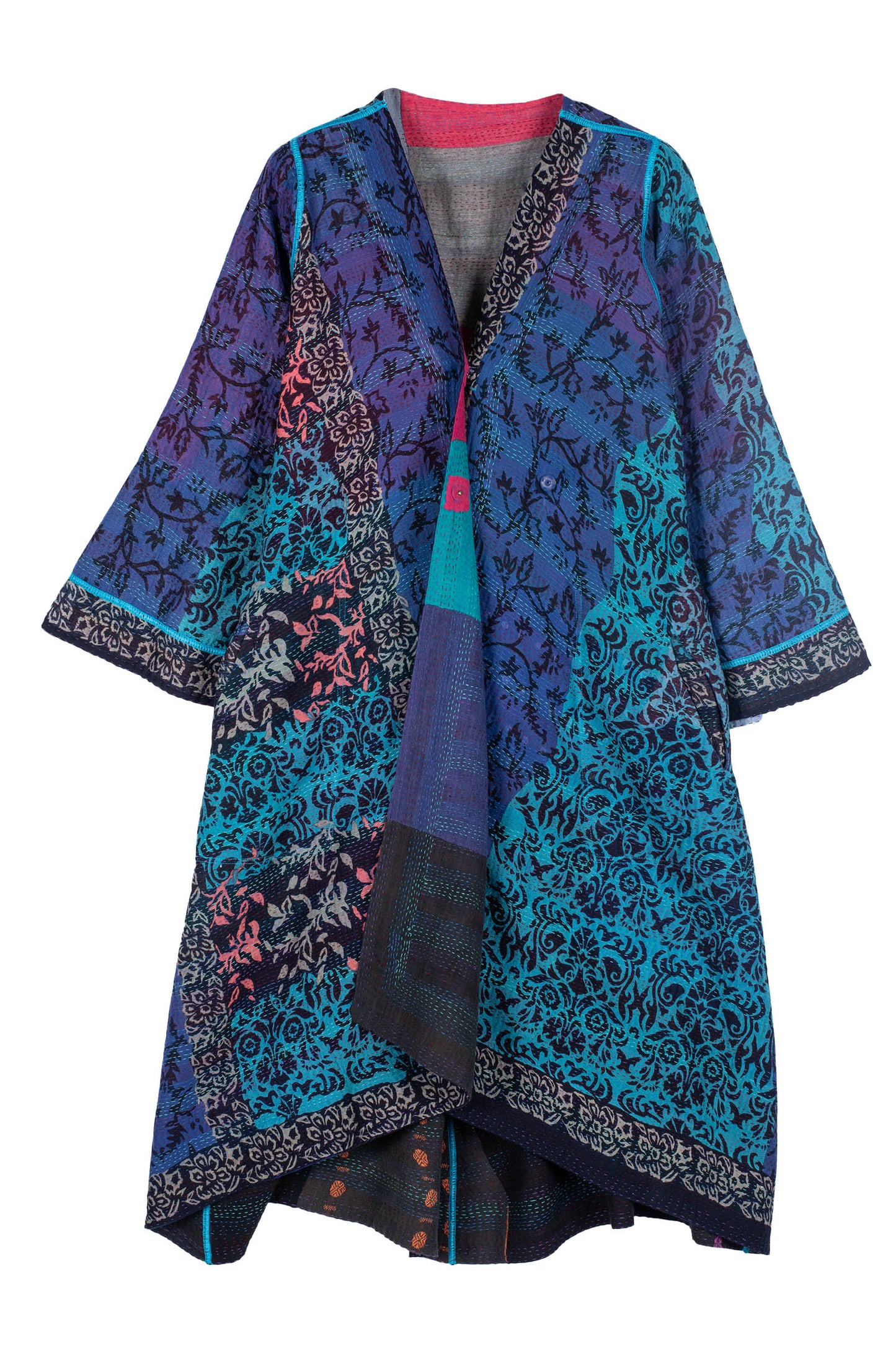 BAGH PRINT KANTHA WRAP FLARE COAT