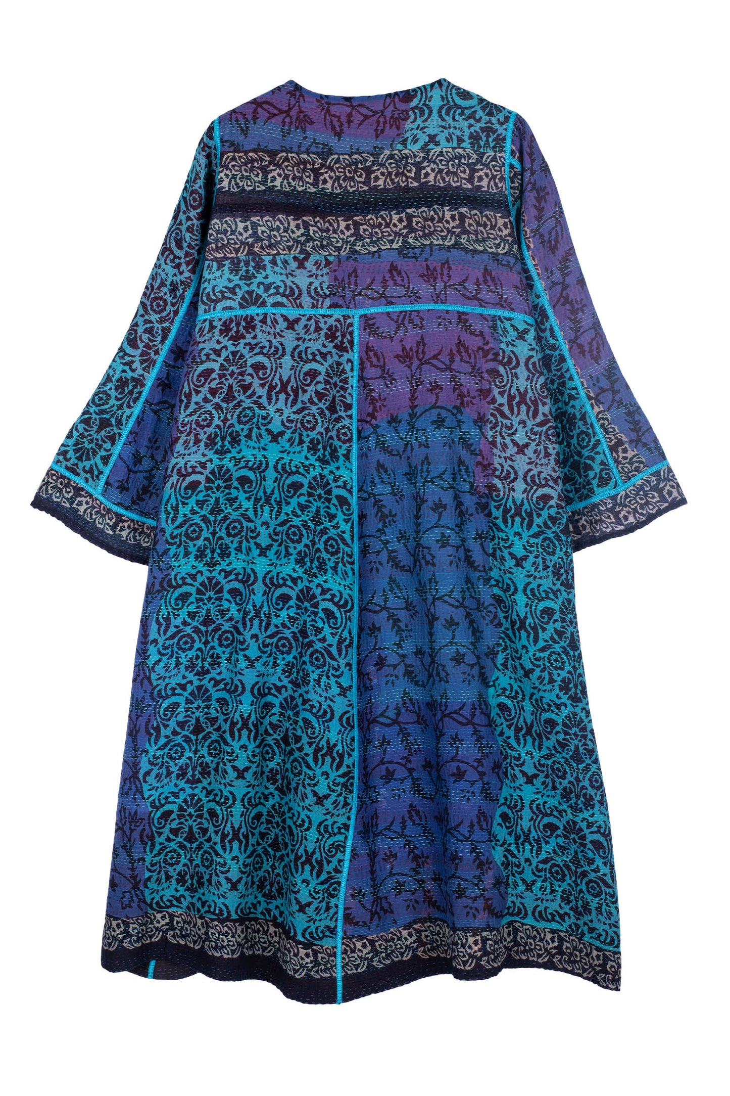 BAGH PRINT KANTHA WRAP FLARE COAT