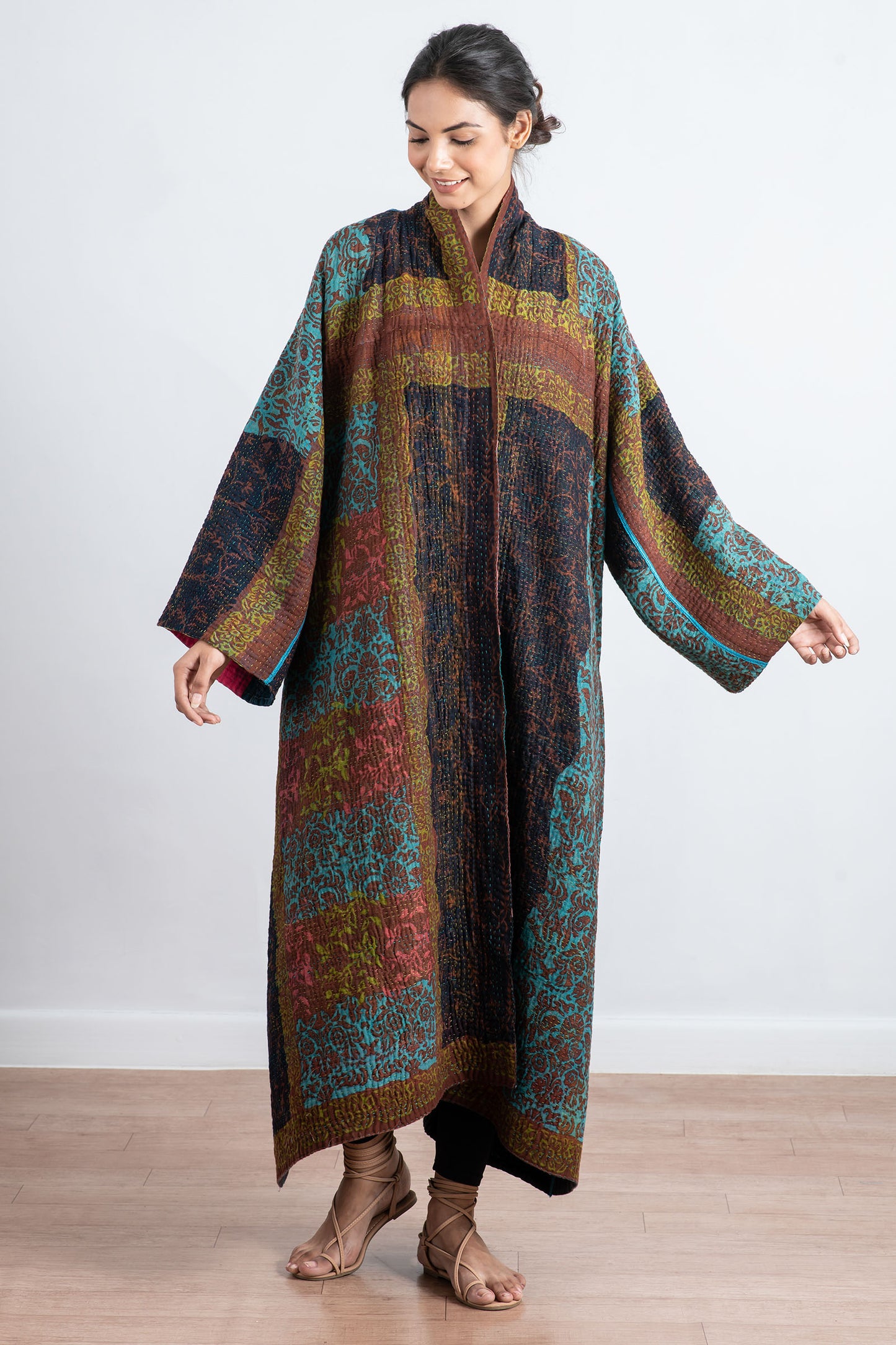 BAGH PRINT KANTHA KIMONO ROBE