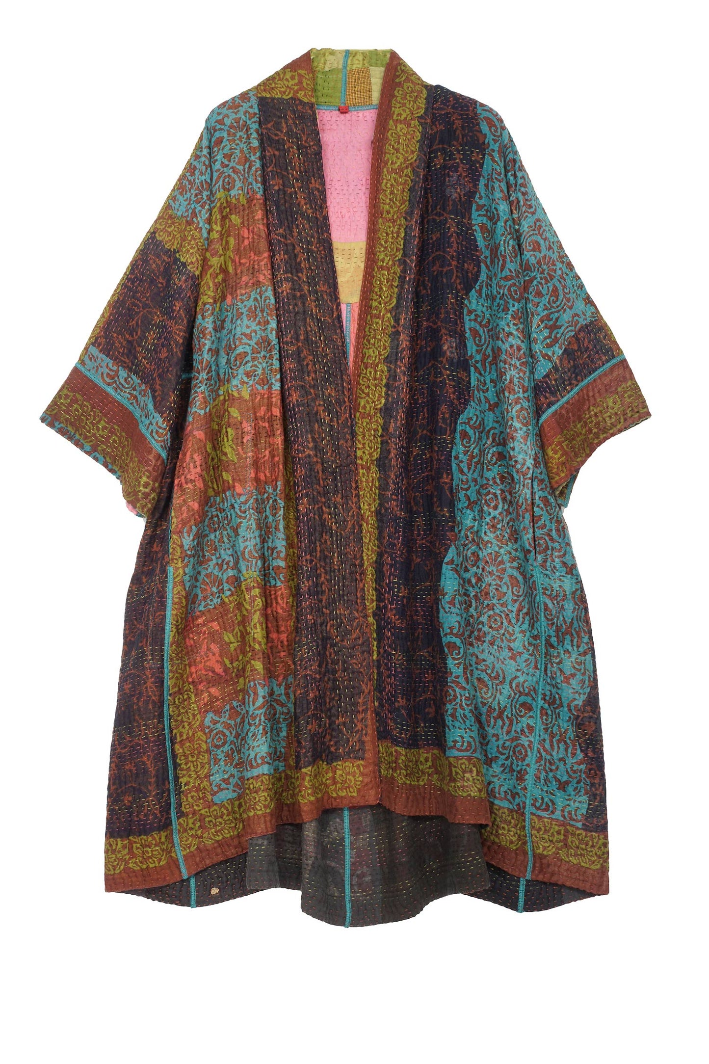 BAGH PRINT KANTHA 3/4 SLV. A-LINE DUSTER