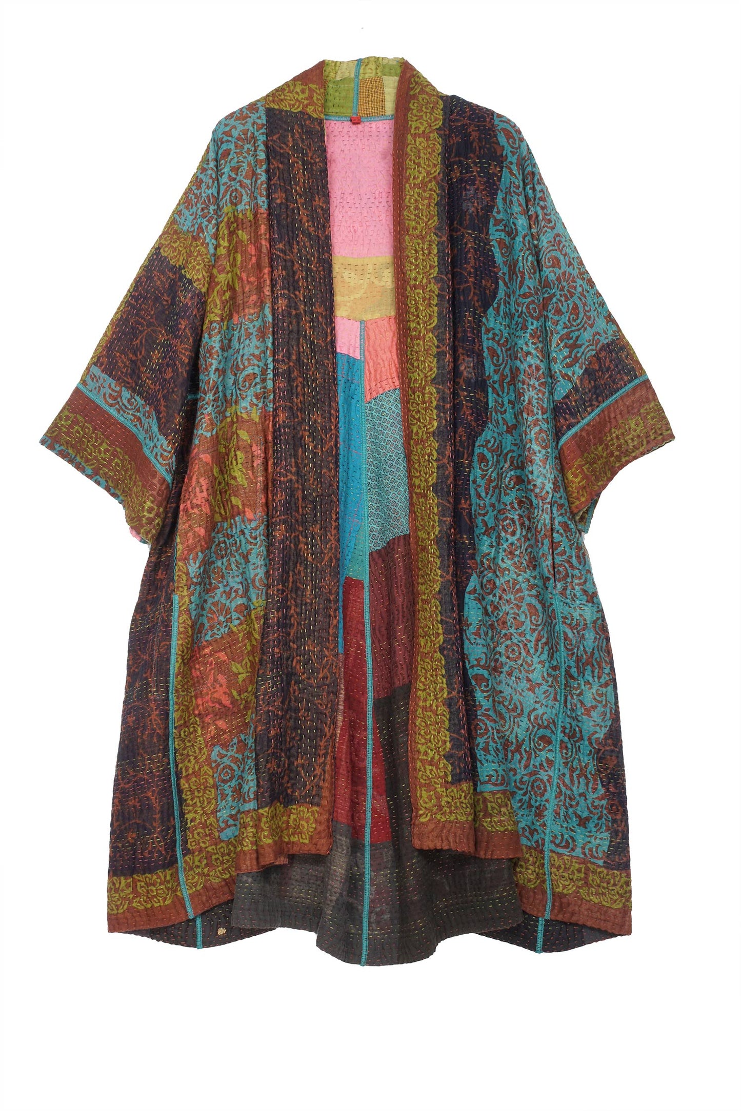 BAGH PRINT KANTHA 3/4 SLV. A-LINE DUSTER