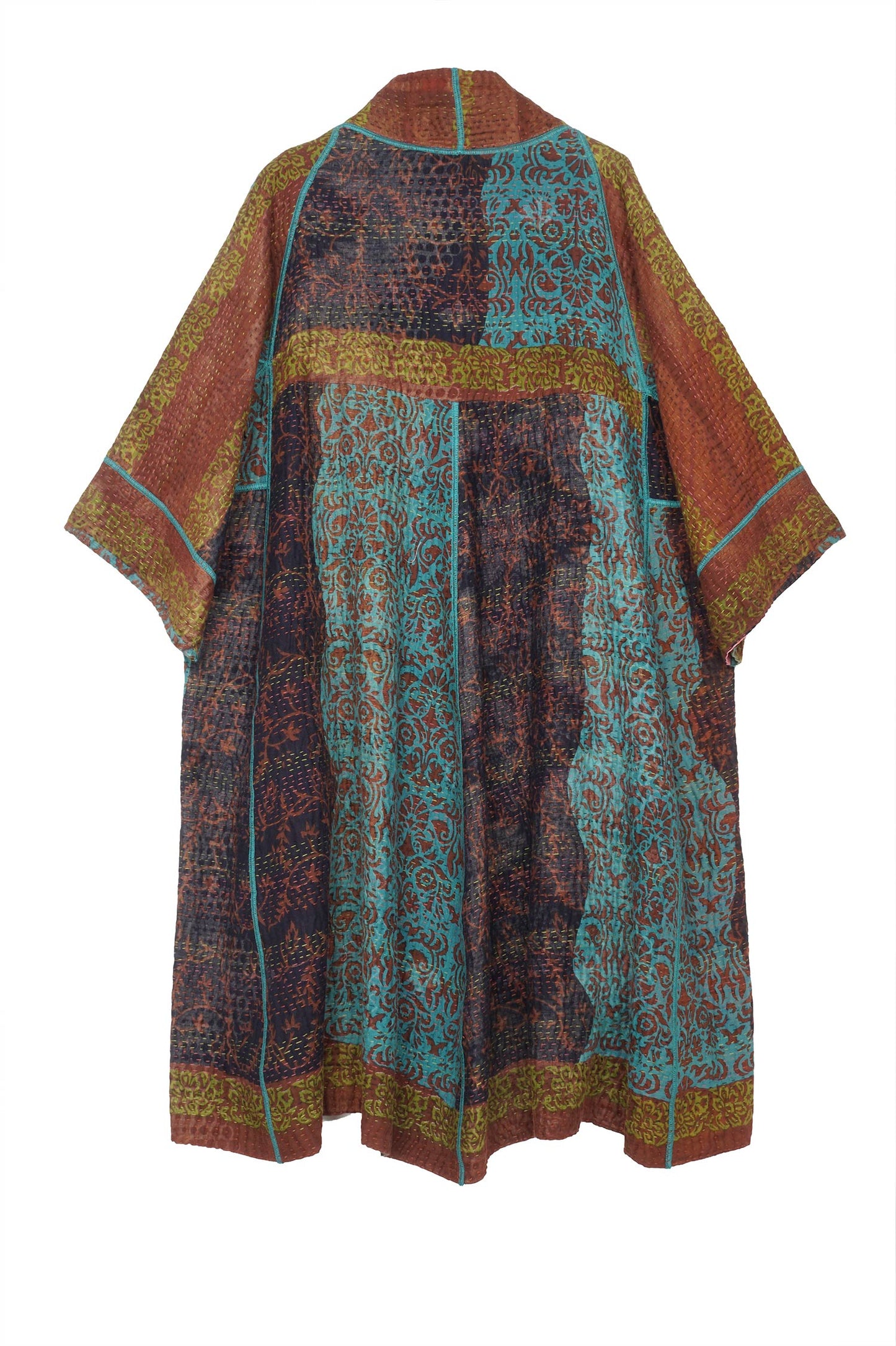 BAGH PRINT KANTHA 3/4 SLV. A-LINE DUSTER