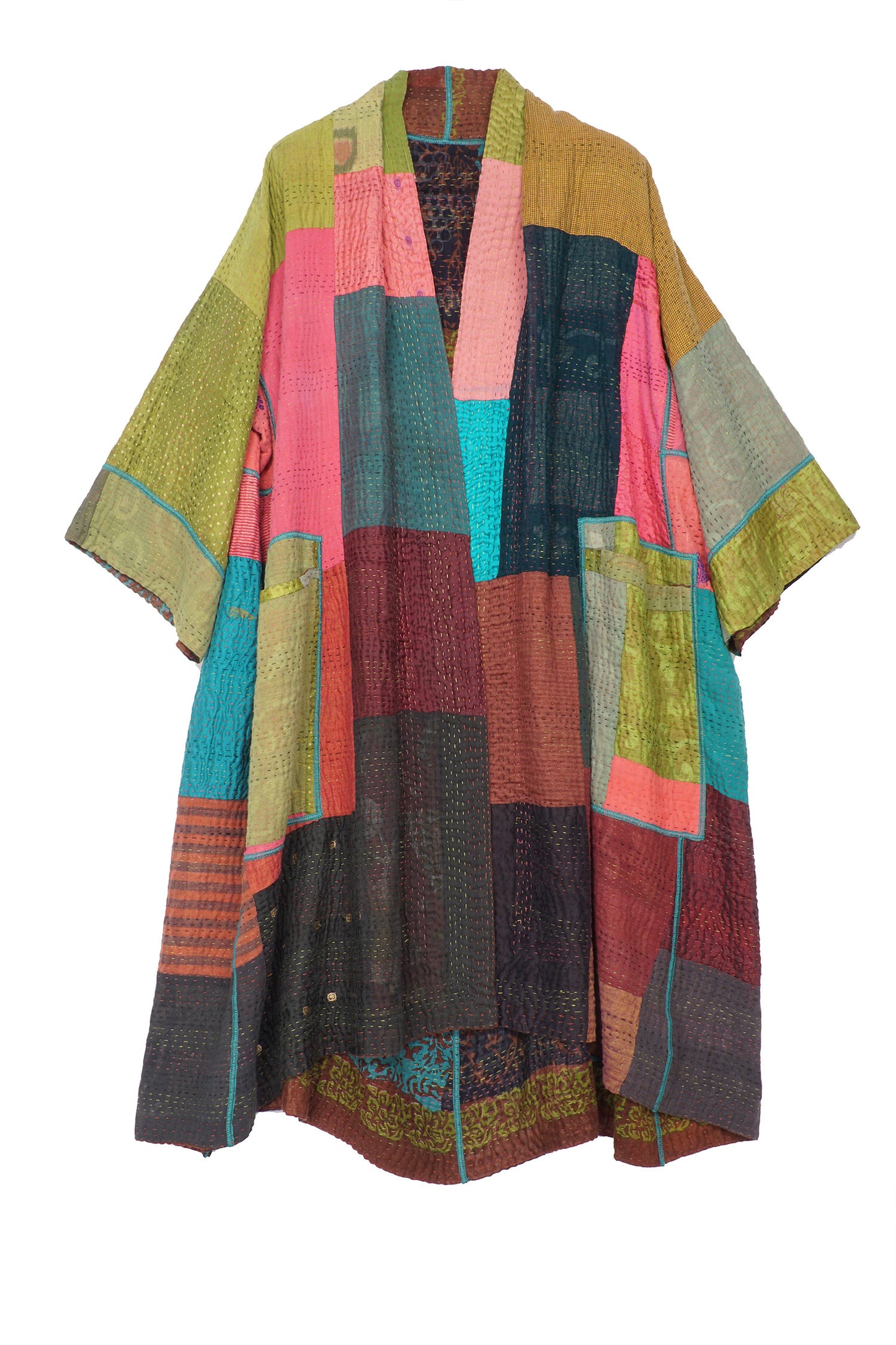 BAGH PRINT KANTHA 3/4 SLV. A-LINE DUSTER