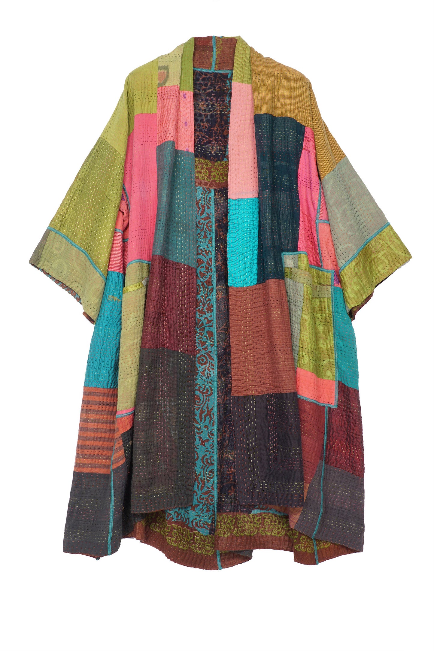 BAGH PRINT KANTHA 3/4 SLV. A-LINE DUSTER