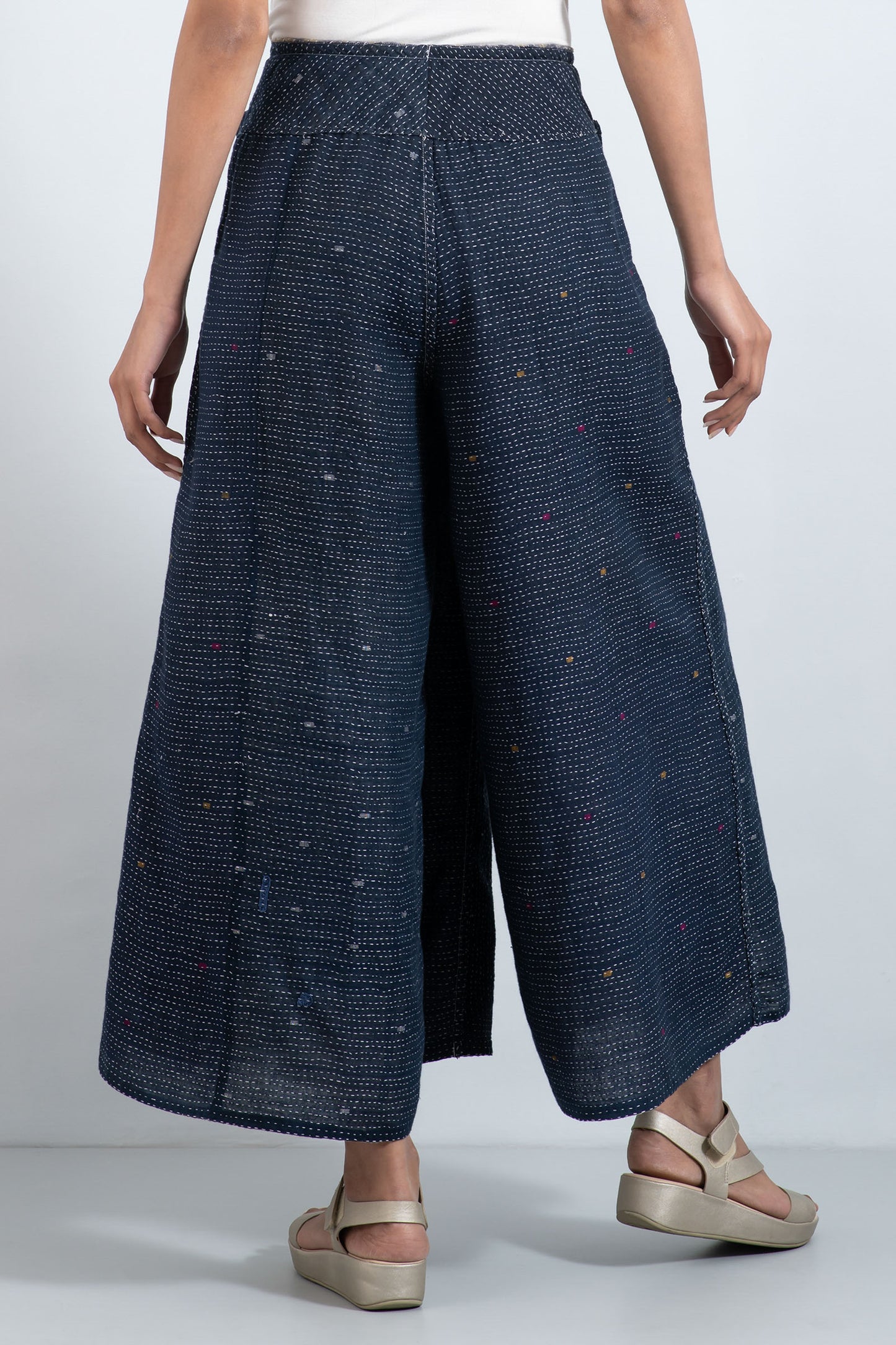 INDONESIAN PRINT VINTAGE INDIGO BACKING KANTHA FRONT WRAP PANTS