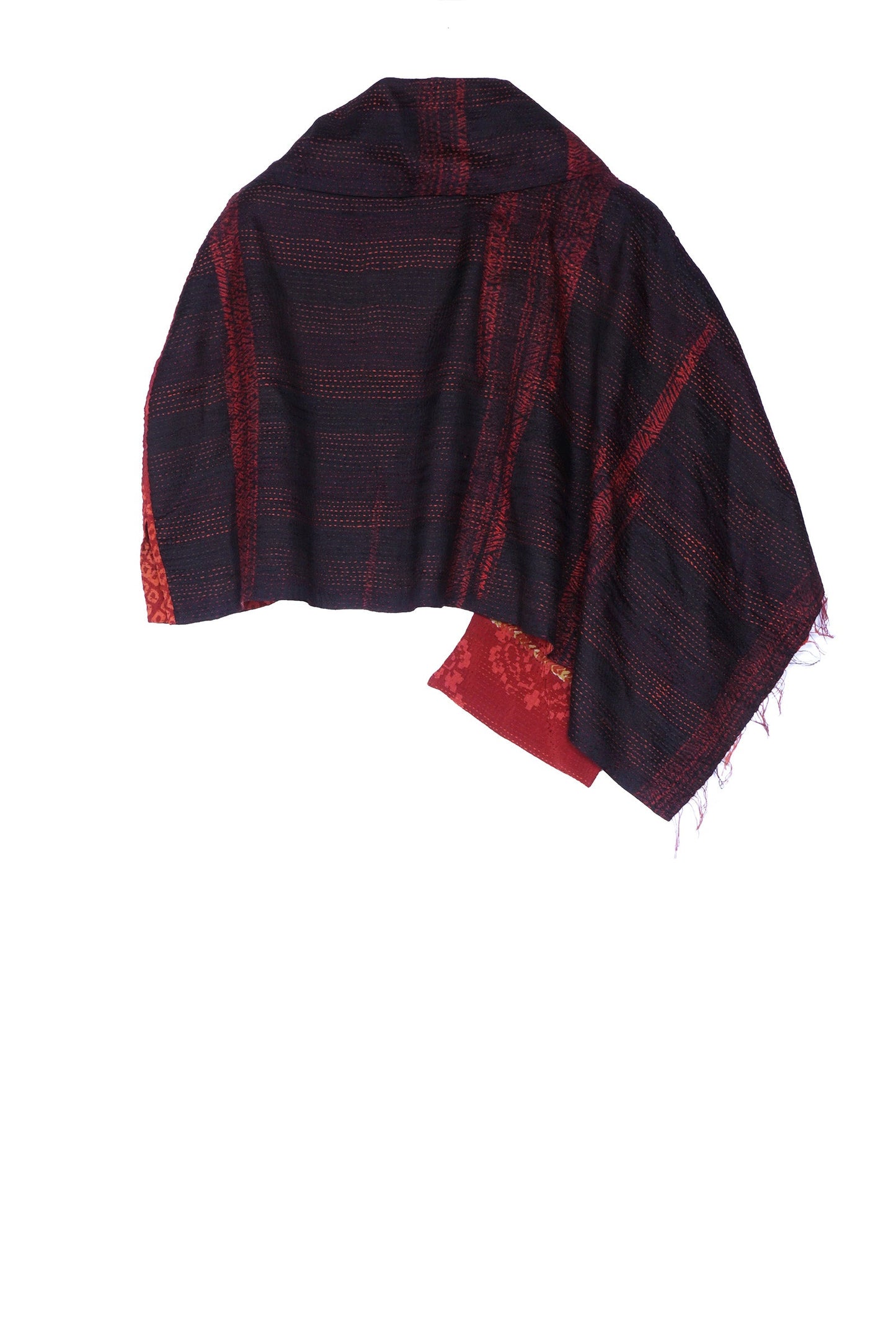 KIMONO PRINT KANTHA COWL NECK CAPE