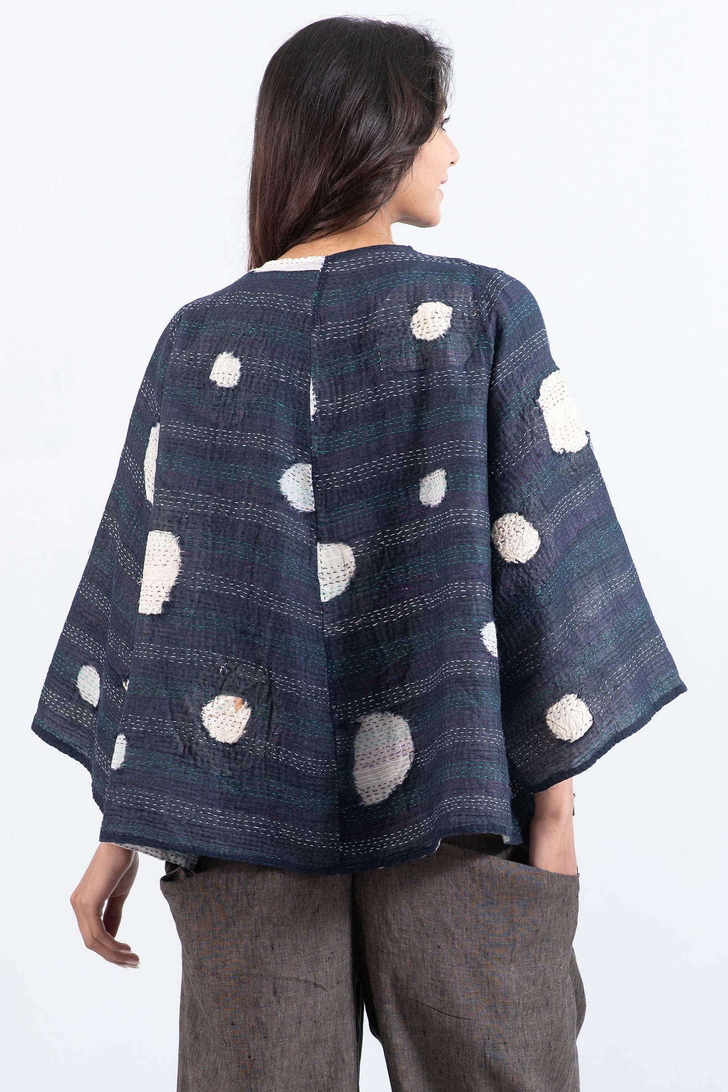 CUT THROUGH DOT AND HOLES KANTHA BELL SHAPE JKT